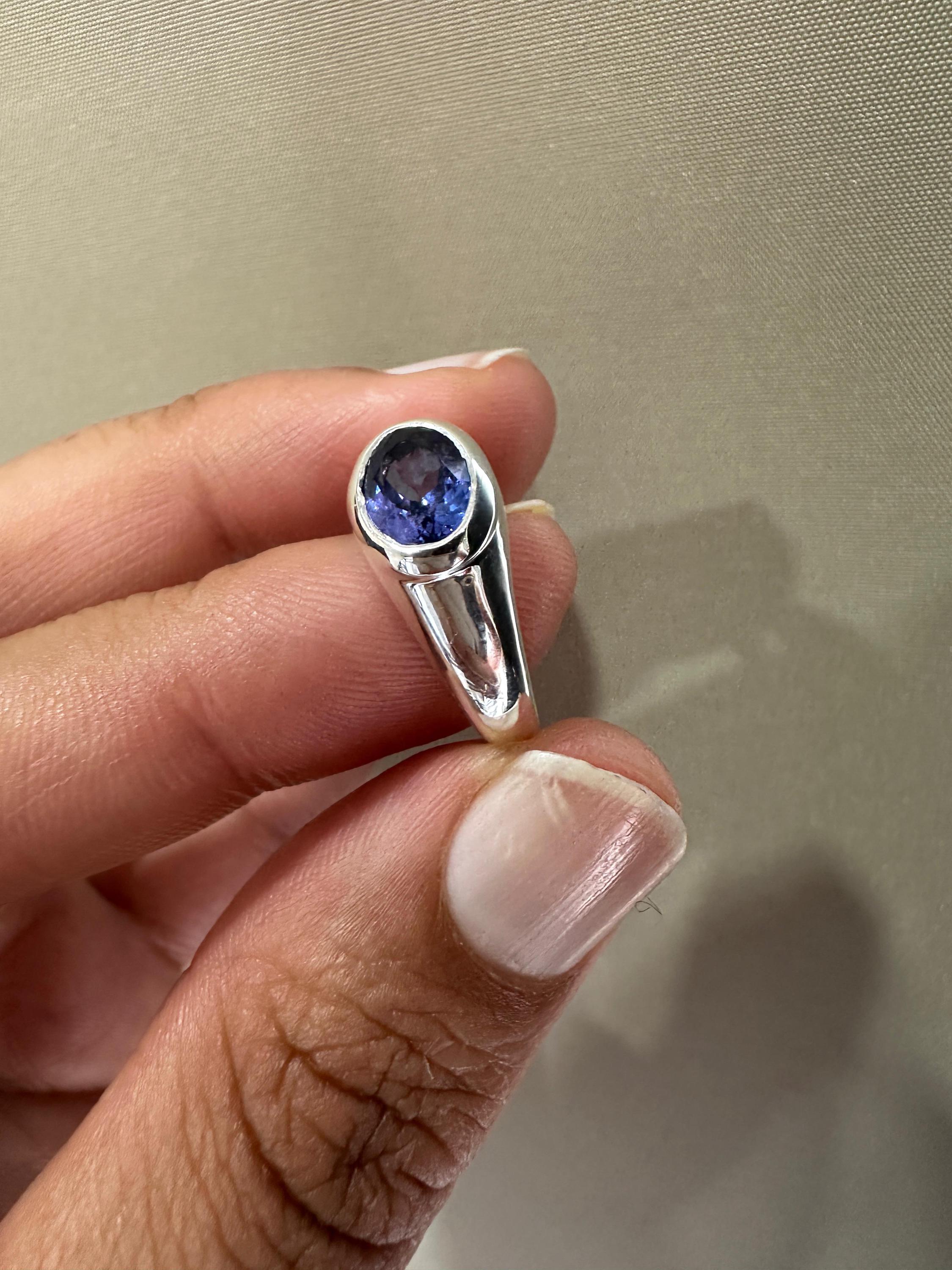 14k Gold Tanzanite Ring | Unisex Oval Bezel Set