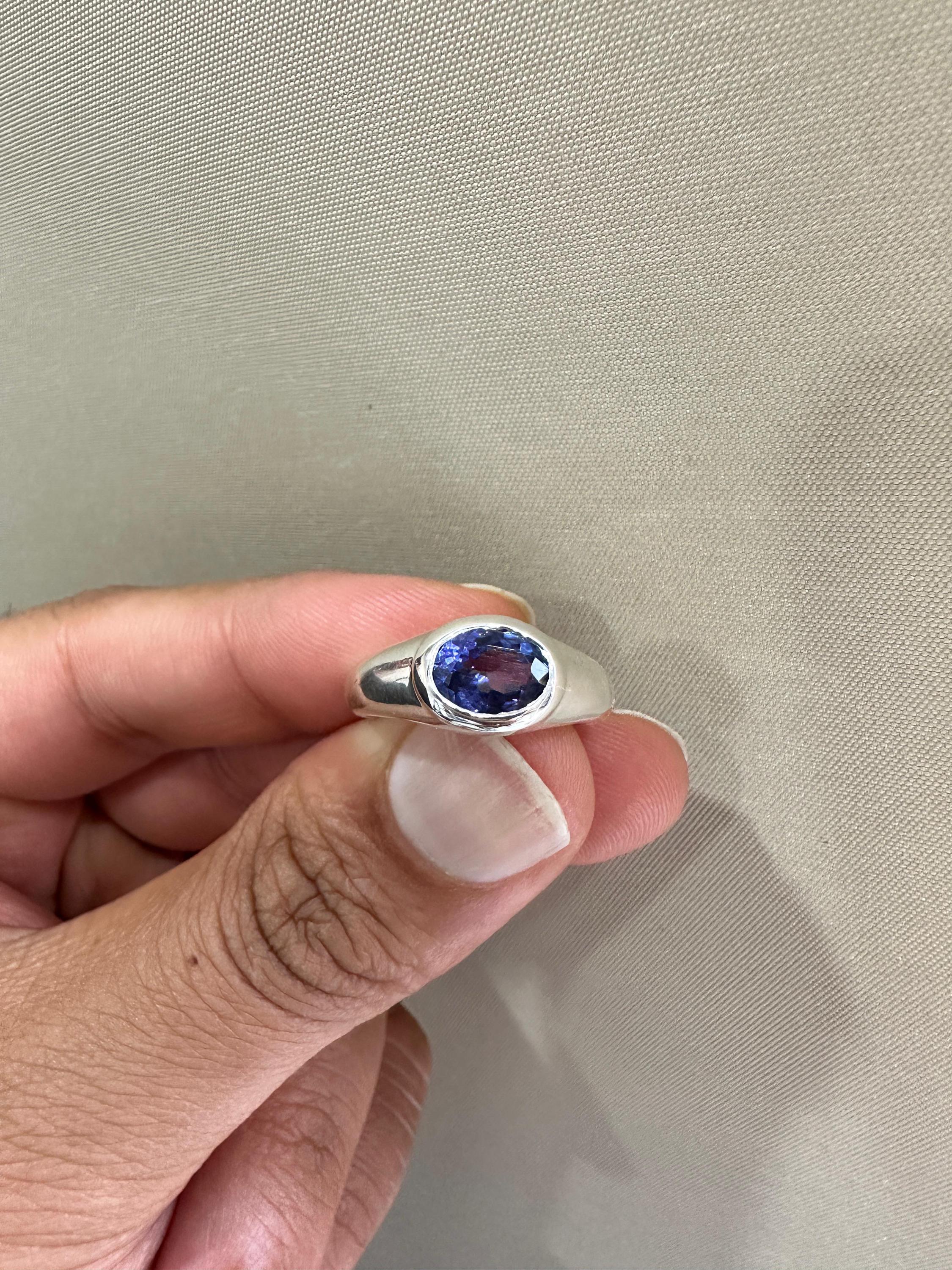 14k Gold Tanzanite Ring | Unisex Oval Bezel Set