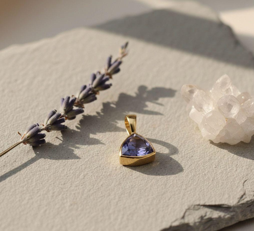 Natural Tanzanite Trillion Pendant | 1.25 CT 14K Yellow Gold Bezel Set