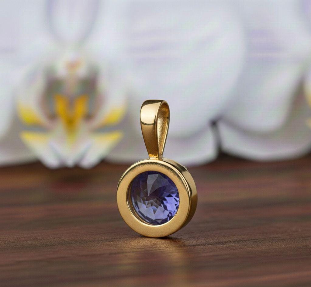 14k Gold Tanzanite Solitaire Pendant Necklace, Luxury Gift for her, December Birthstone Jewelry