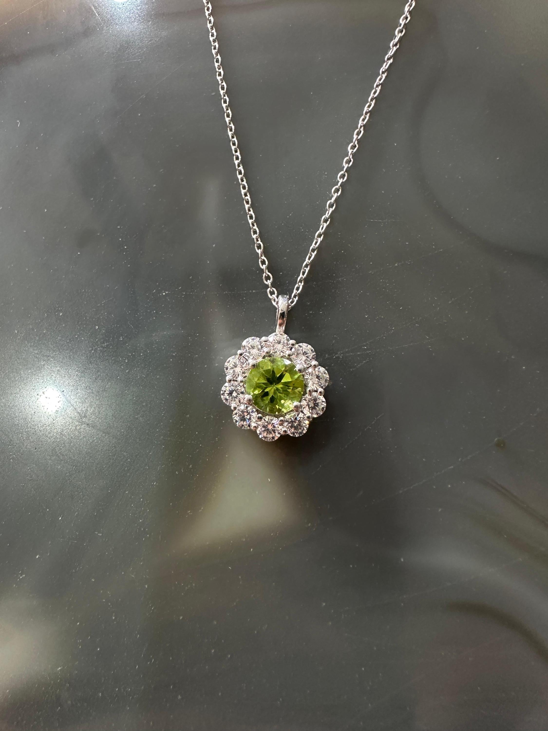 Natural Peridot Moissanite Halo Pendant | 925 Sterling Silver, Elegant gift or her