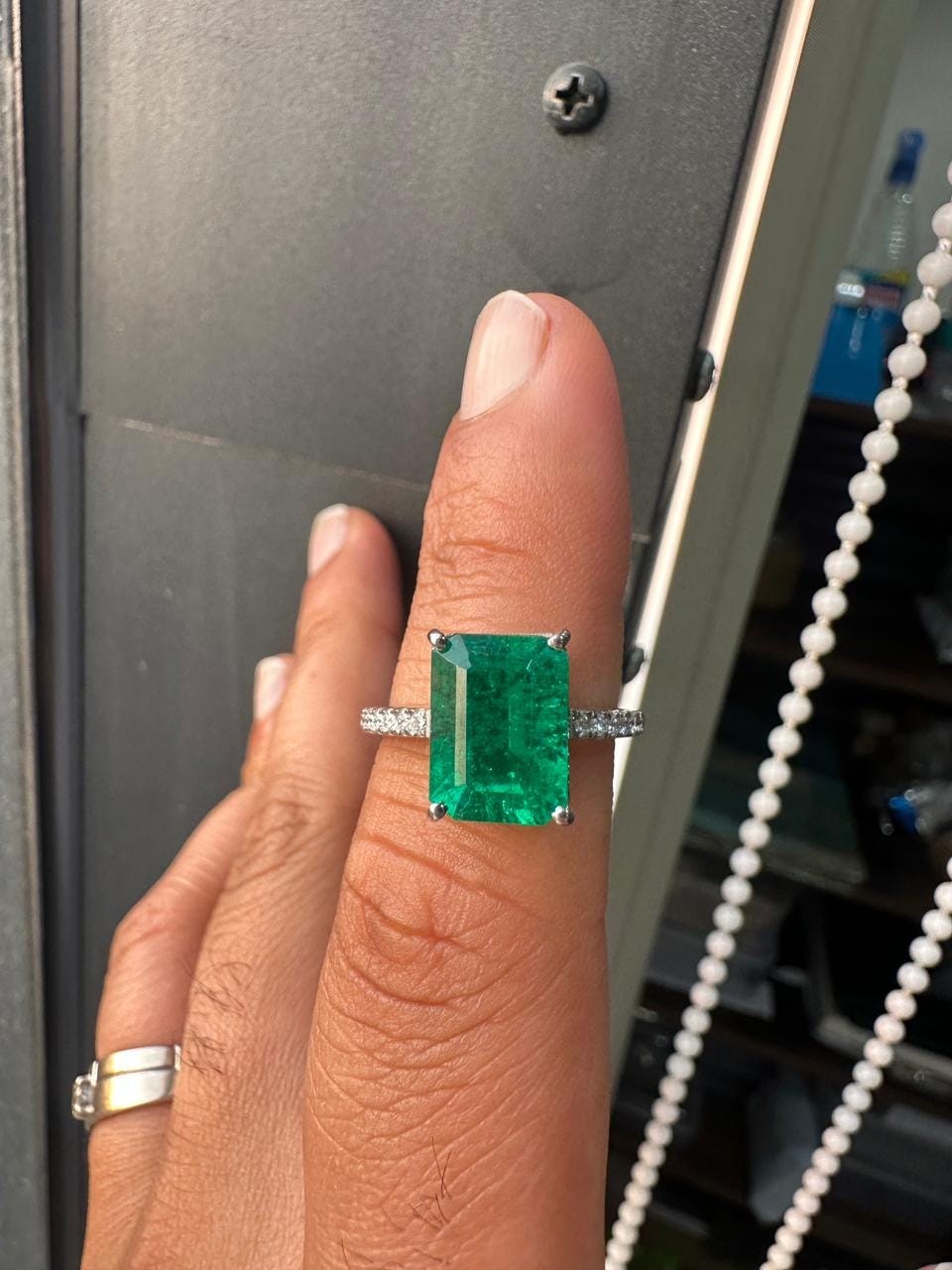 Lab Grown Colombian Emerald Ring | 14K White Gold, Diamond Anniversary Ring