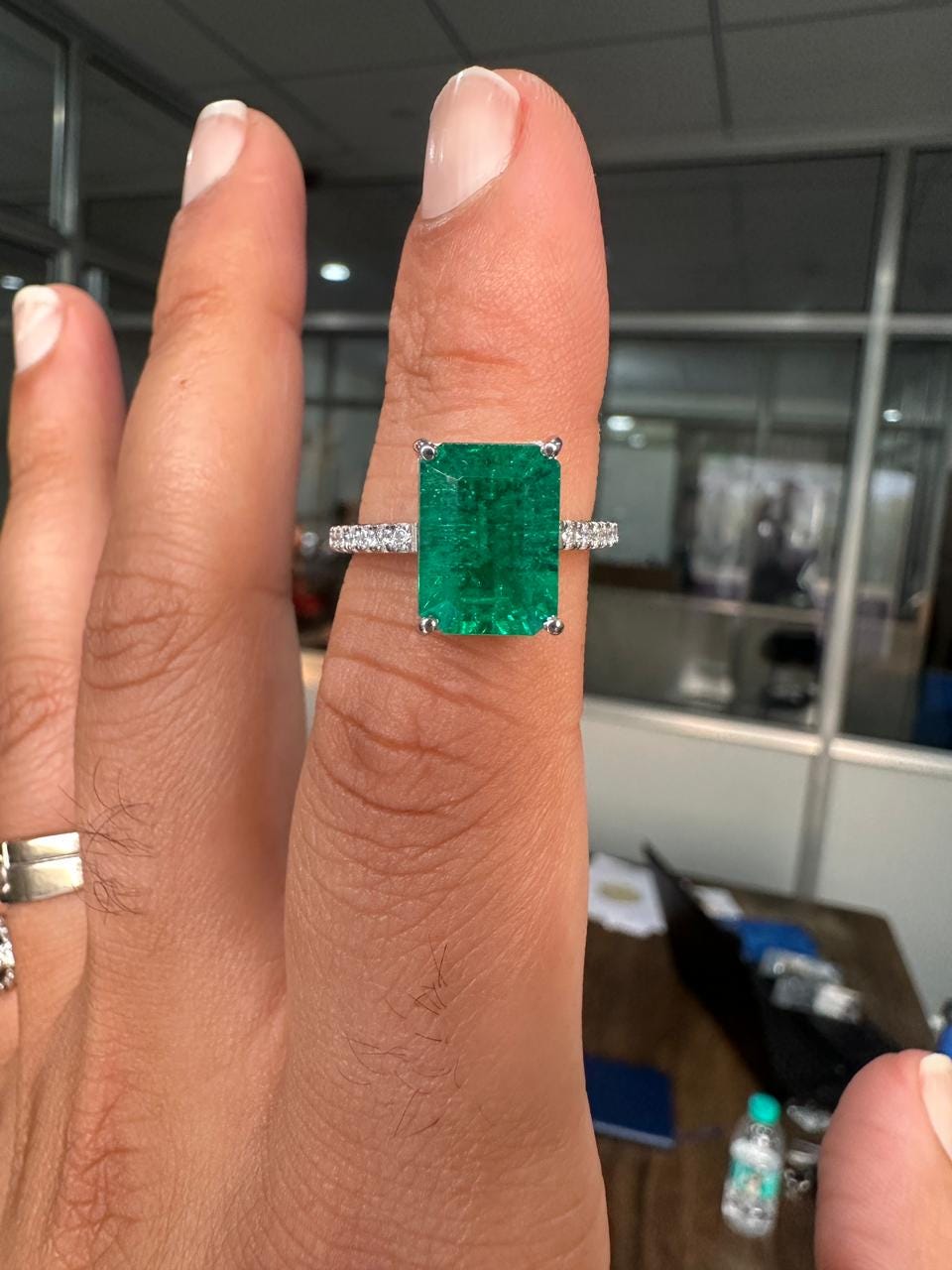 Lab Grown Colombian Emerald Ring | 14K White Gold, Diamond Anniversary Ring