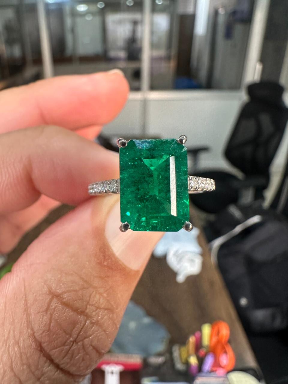 Lab Grown Colombian Emerald Ring | 14K White Gold, Diamond Anniversary Ring
