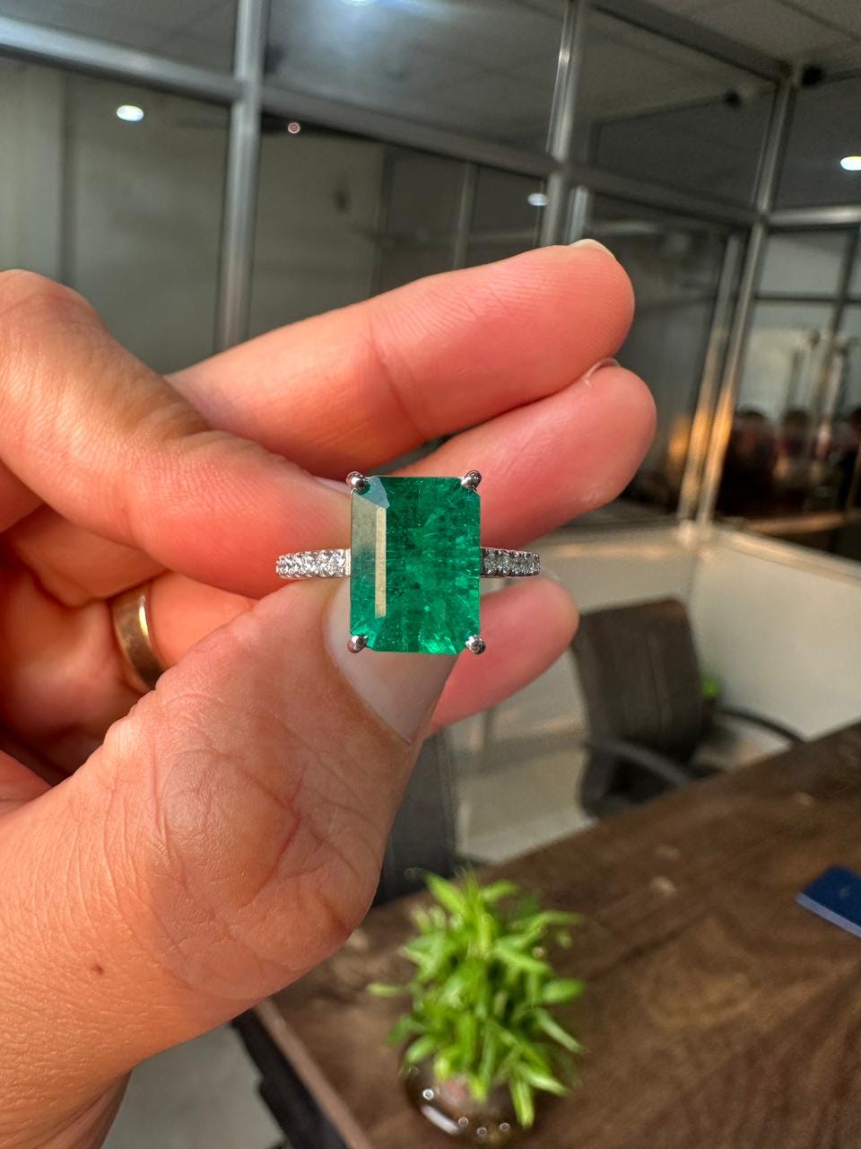 Lab Grown Colombian Emerald Ring | 14K White Gold, Diamond Anniversary Ring