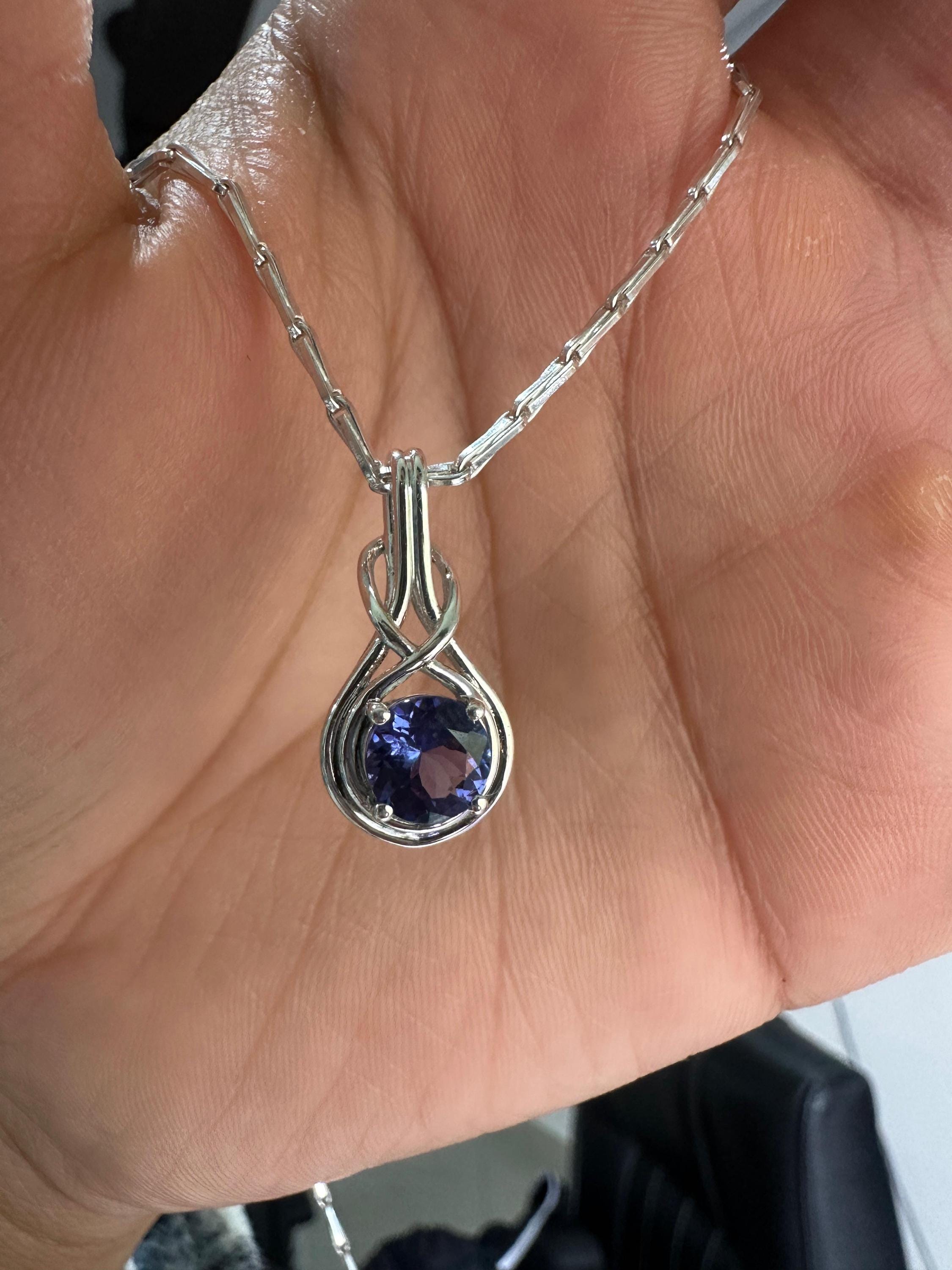 Natural Tanzanite Infinity Pendant | Twisted Bale, 925 Sterling Silver, December Birthstone
