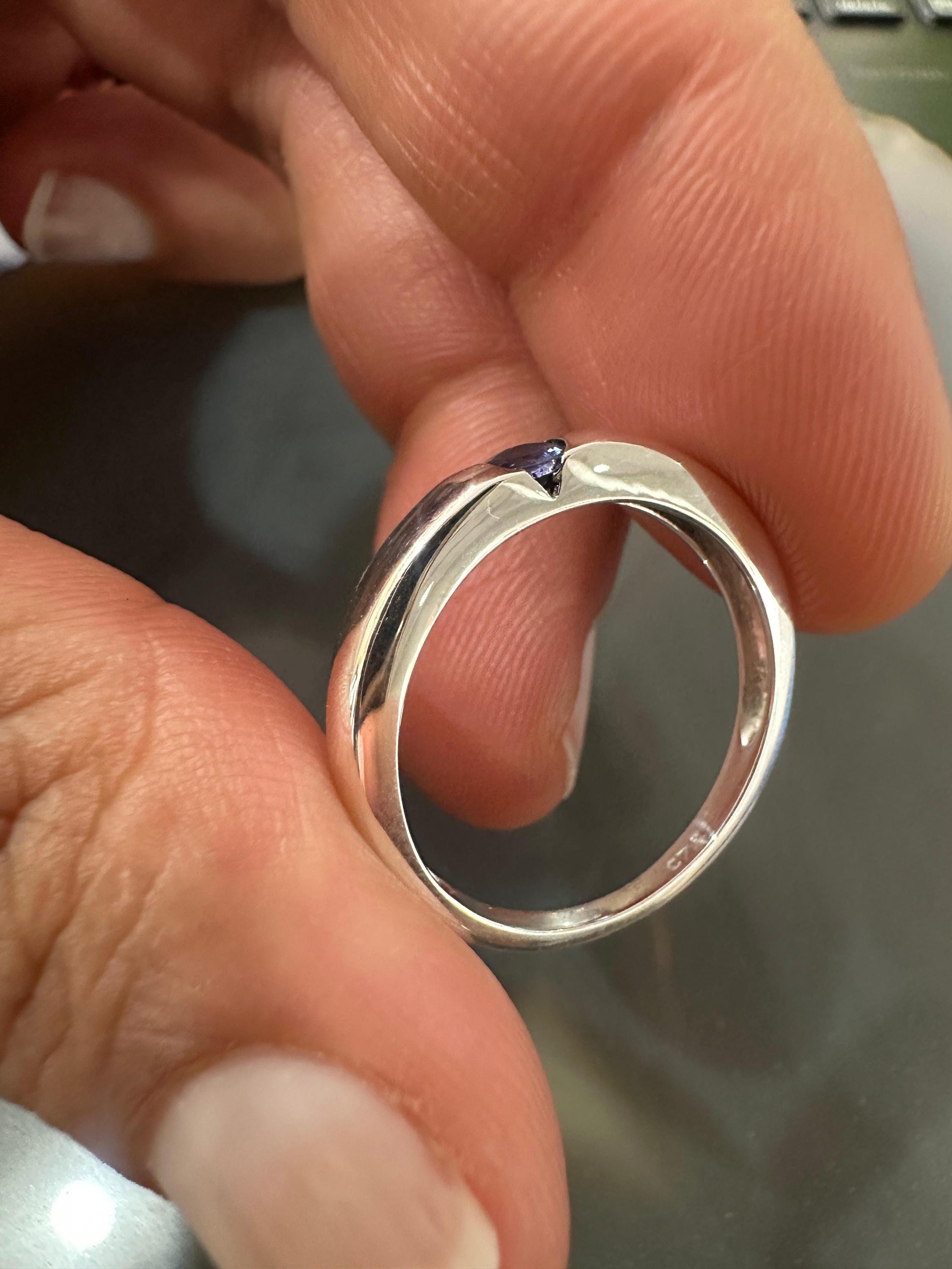 14K White Gold Minimalist Tanzanite Band Ring, Unisex Promise Ring