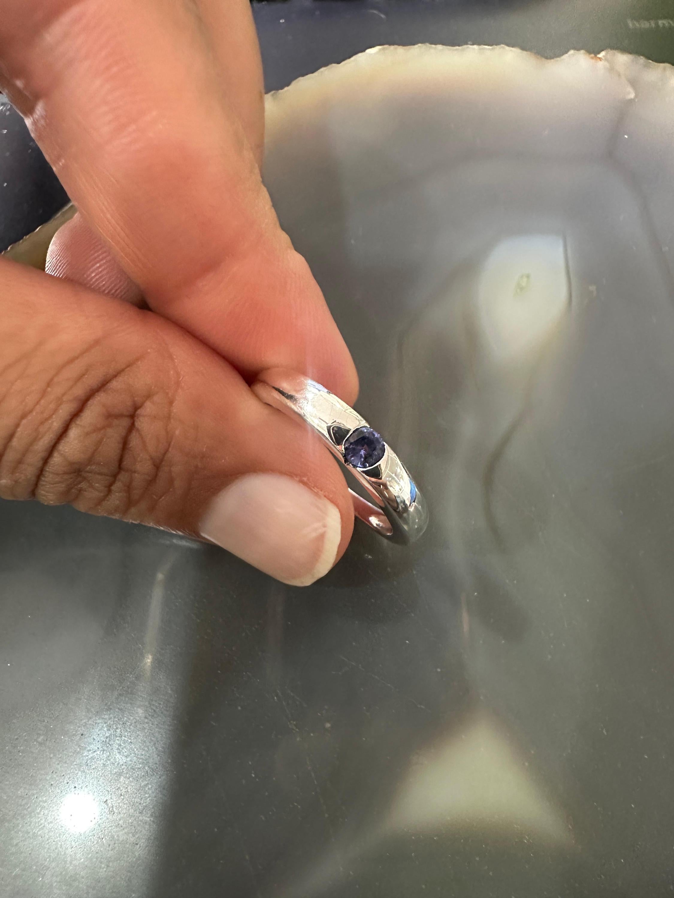 14K White Gold Minimalist Tanzanite Band Ring, Unisex Promise Ring