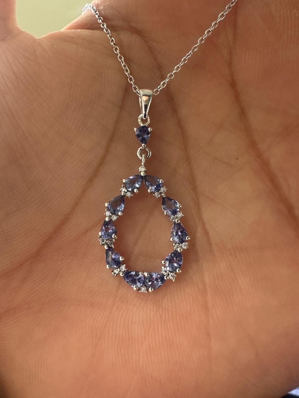 Tanzanite Pear Cut Drop Pendant Necklace, 925 Sterling Silver, Moissanite Accents