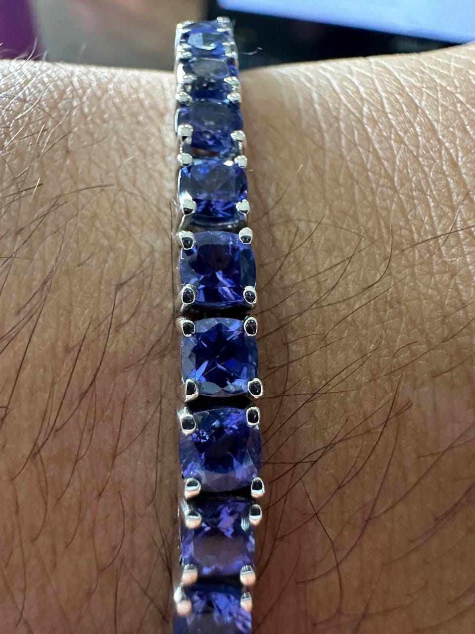 Natural Tanzanite Cushion Cut Tennis Bracelet | 10CT 14K White Gold Blue Violet Gemstone