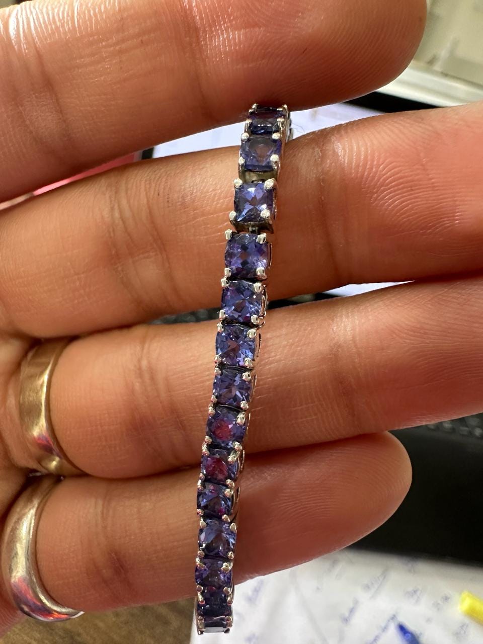Natural Tanzanite Cushion Cut Tennis Bracelet | 10CT 14K White Gold Blue Violet Gemstone