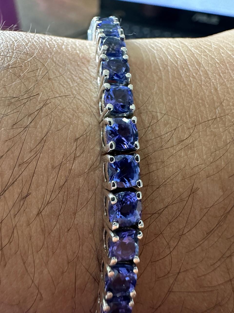 Natural Tanzanite Cushion Cut Tennis Bracelet | 10CT 14K White Gold Blue Violet Gemstone