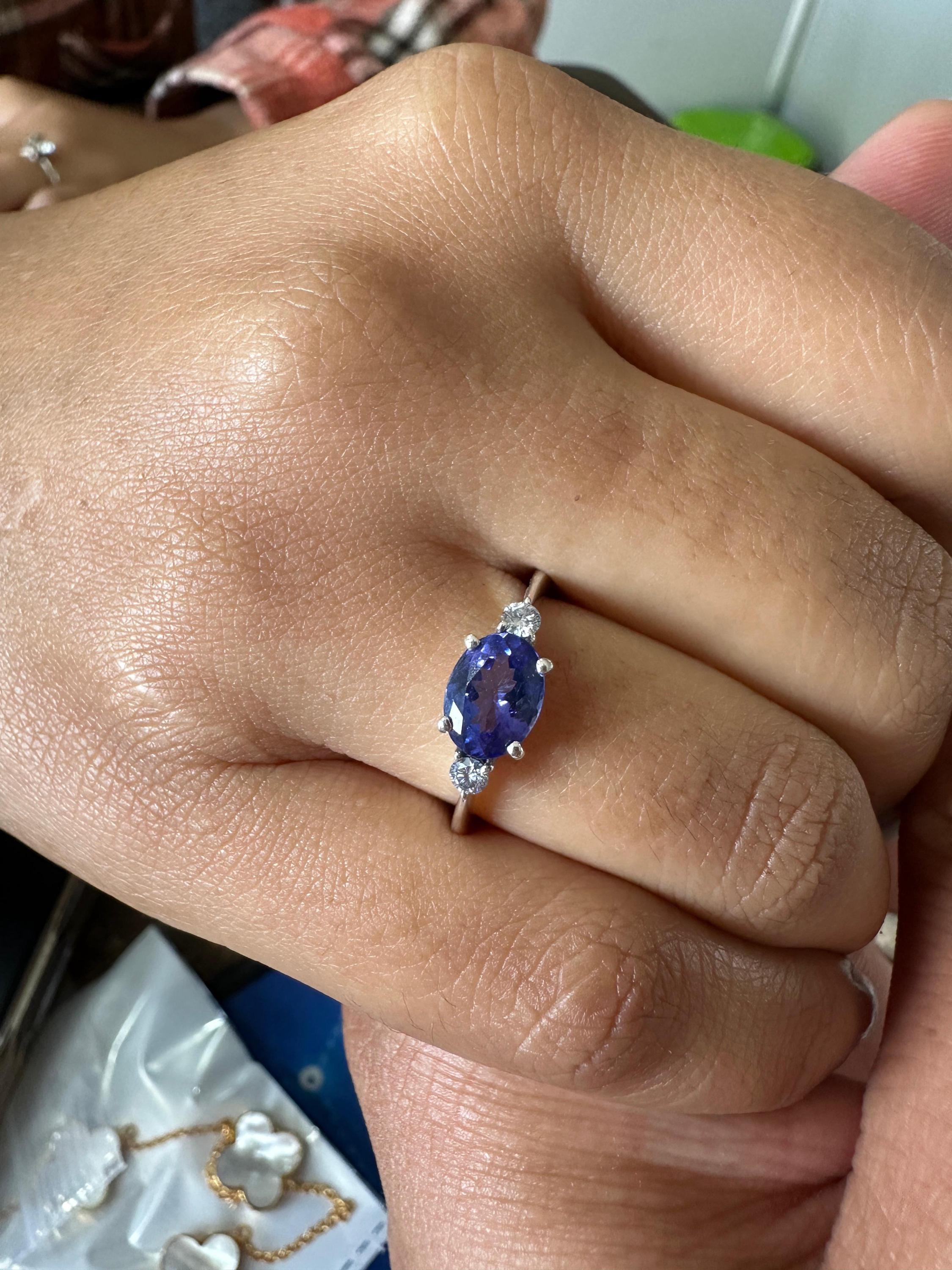 14K White Gold Oval Tanzanite Ring – Elegant Solitaire Engagement Ring