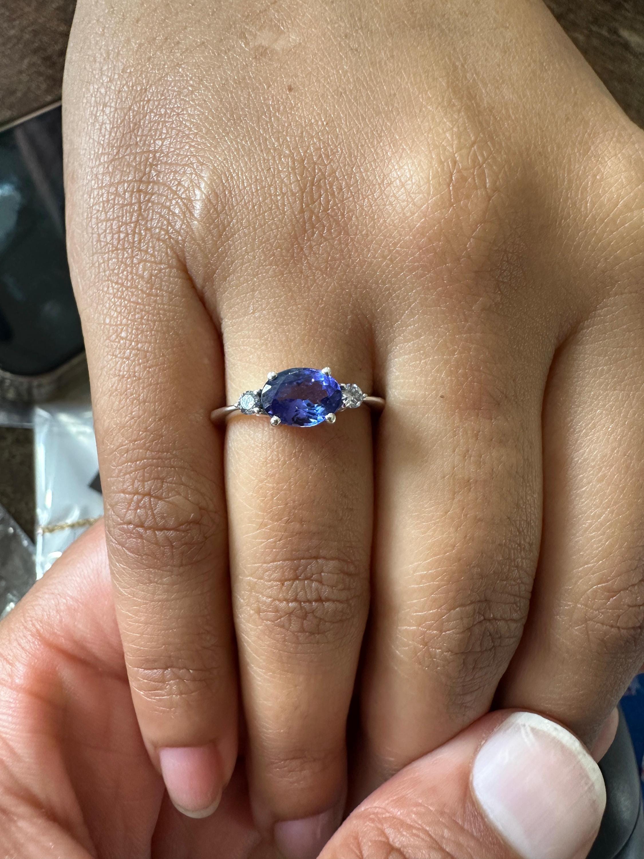 14K Rose Gold Oval Tanzanite Ring – Elegant Solitaire Engagement Ring, Diamond Accents