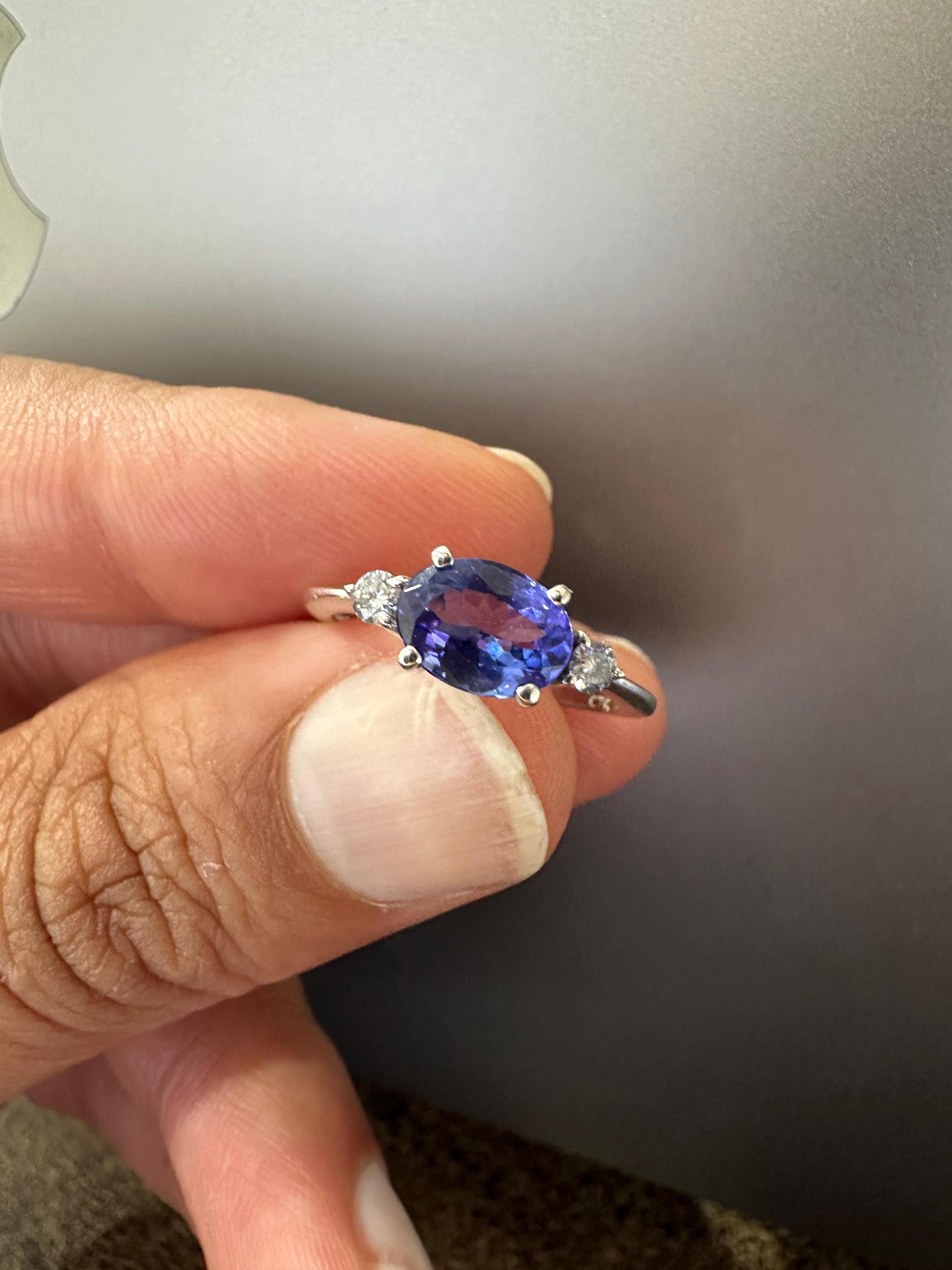 14K White Gold Oval Tanzanite Ring – Elegant Solitaire Engagement Ring