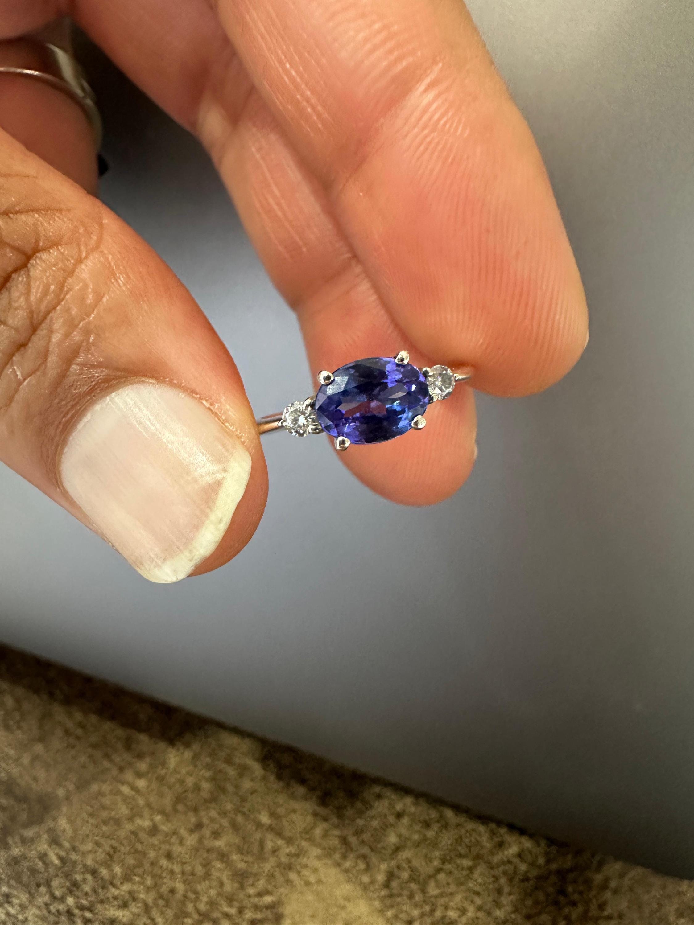 14K White Gold Oval Tanzanite Ring – Elegant Solitaire Engagement Ring