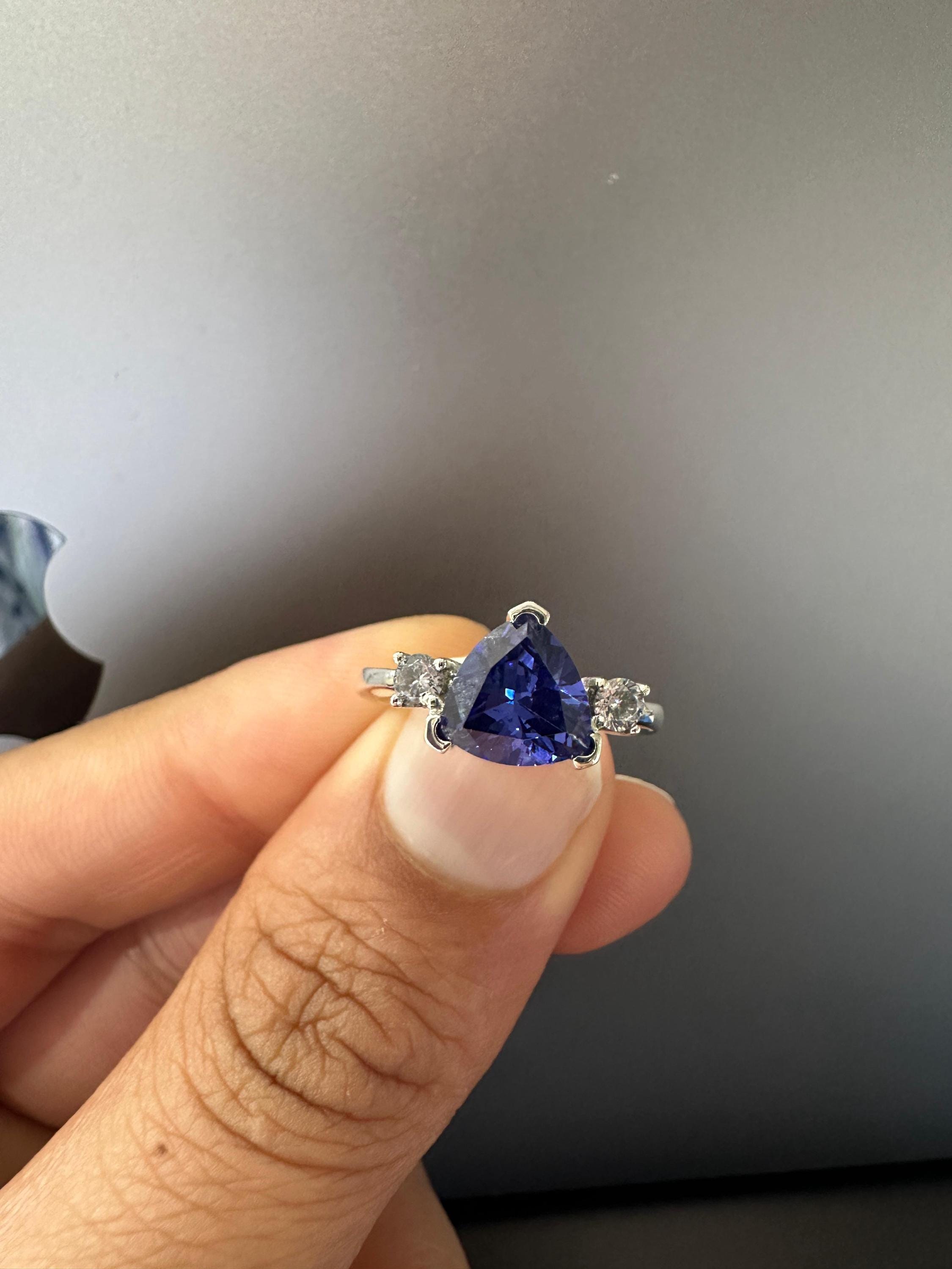 14k Gold Tanzanite Ring – Trillion Cut Blue Gemstone Engagement Ring, Anniversary Gift for her