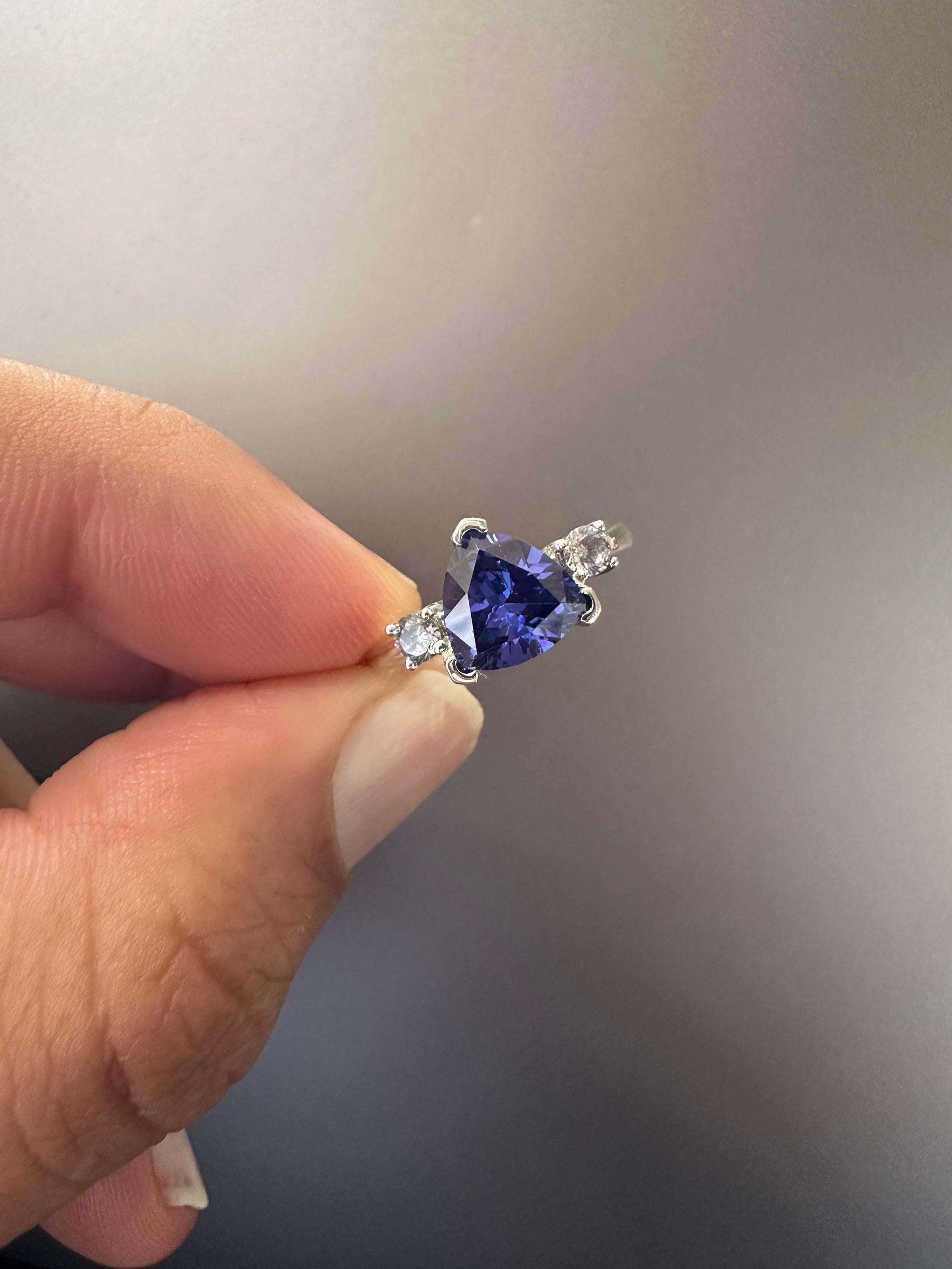 14k Gold Tanzanite Ring – Trillion Cut Blue Gemstone Engagement Ring, Anniversary Gift for her
