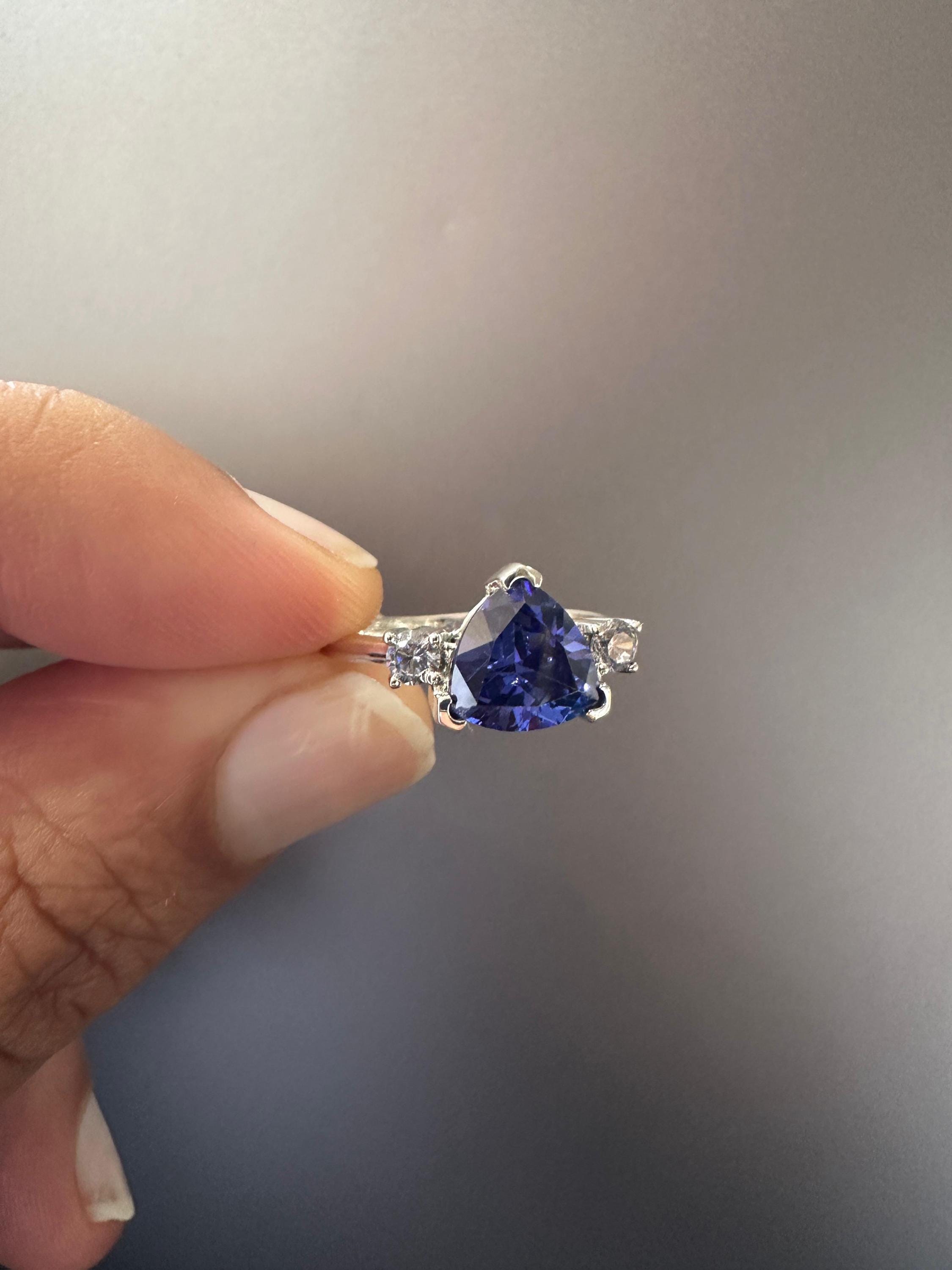 14k Gold Tanzanite Ring – Trillion Cut Blue Gemstone Engagement Ring, Anniversary Gift for her