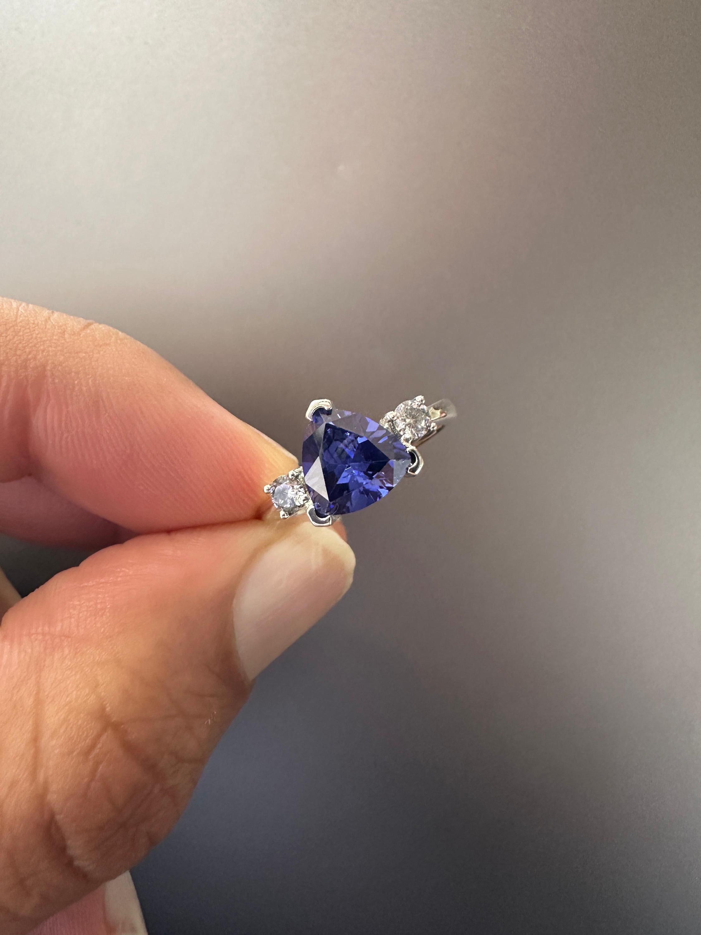 14k Gold Tanzanite Ring – Trillion Cut Blue Gemstone Engagement Ring, Anniversary Gift for her