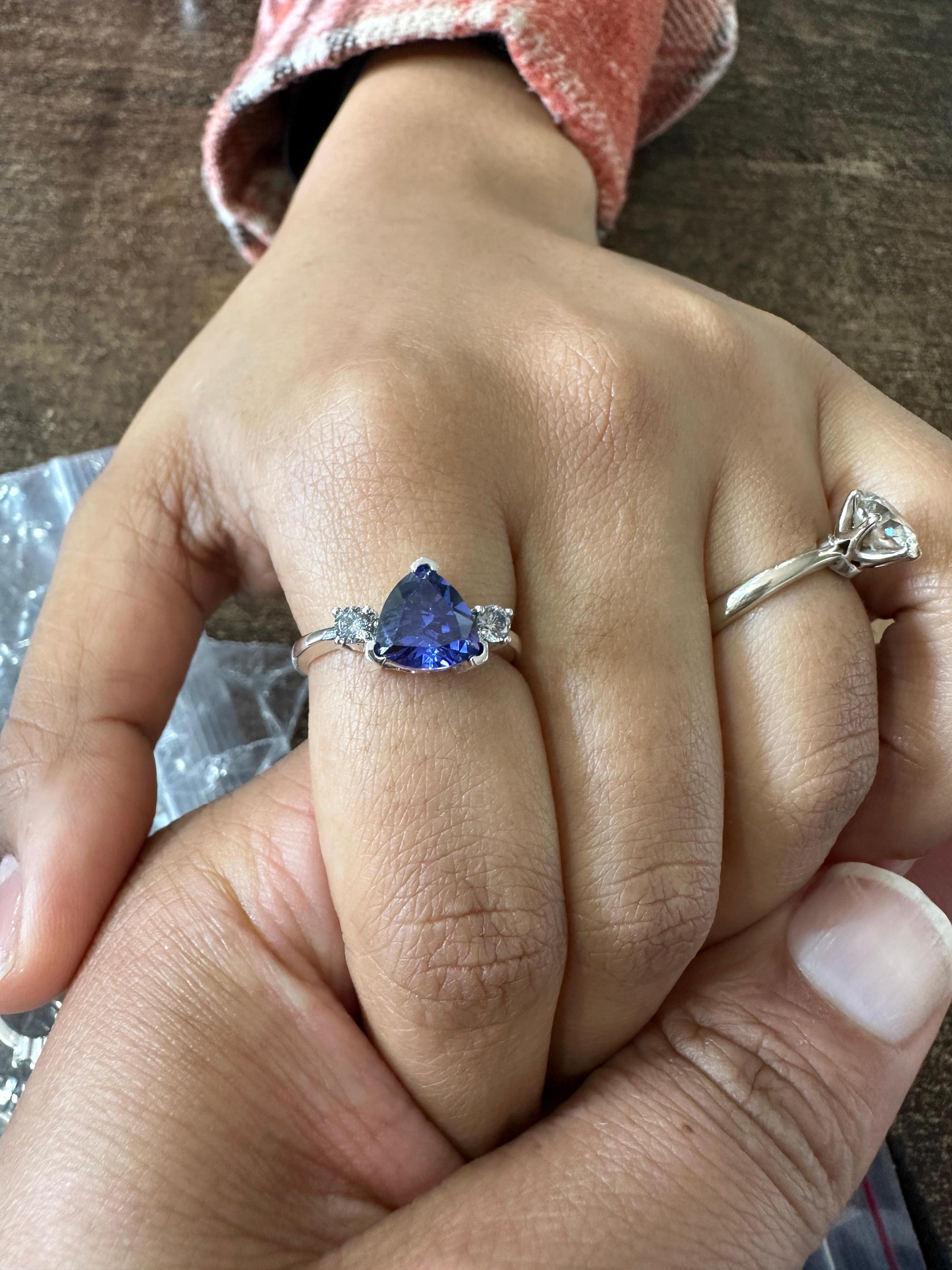 14k Gold Tanzanite Ring – Trillion Cut Blue Gemstone Engagement Ring, Anniversary Gift for her