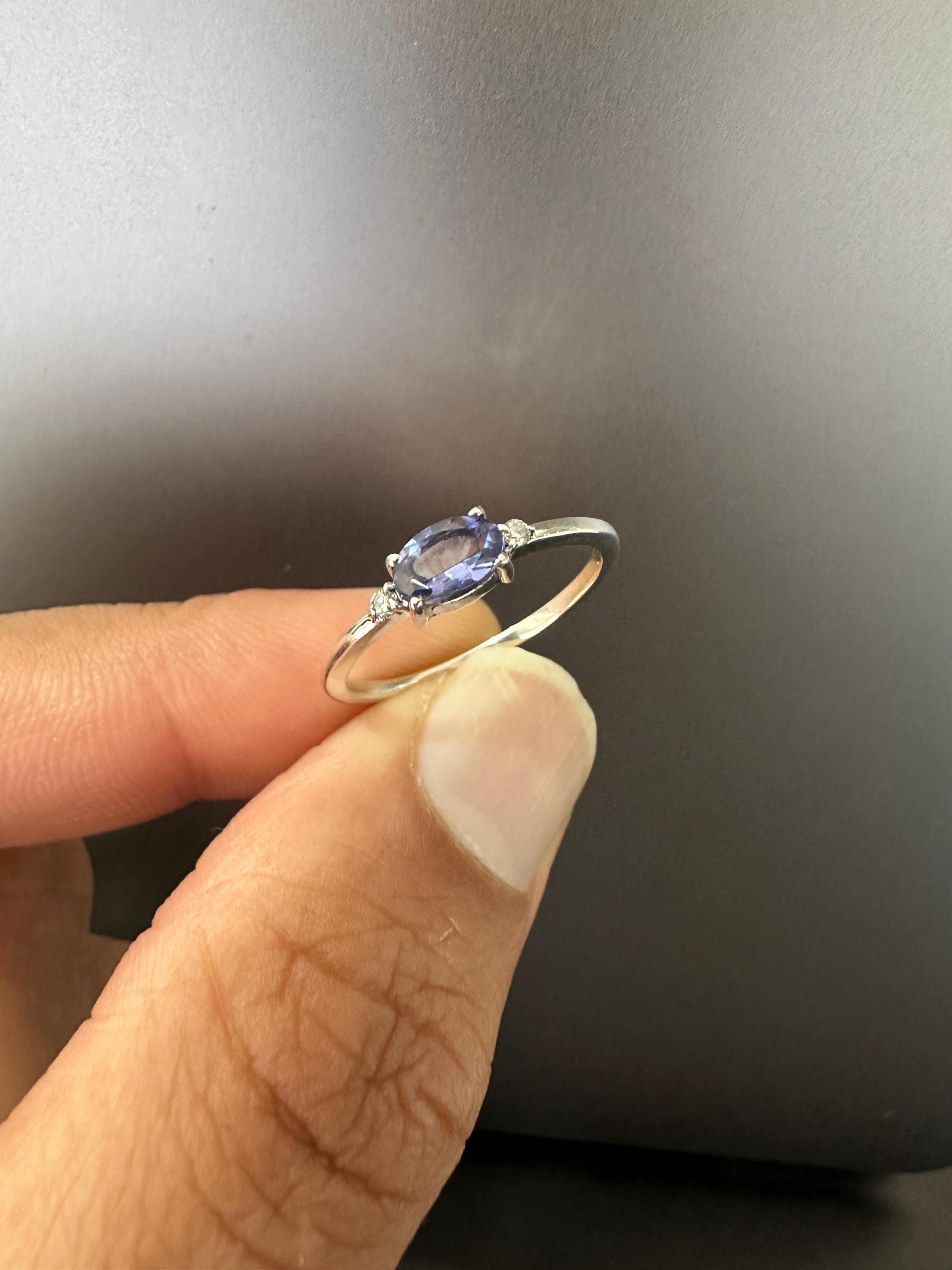 14K Gold Tanzanite Diamond Ring for women – Minimal Rare Gemstone Engagement ring
