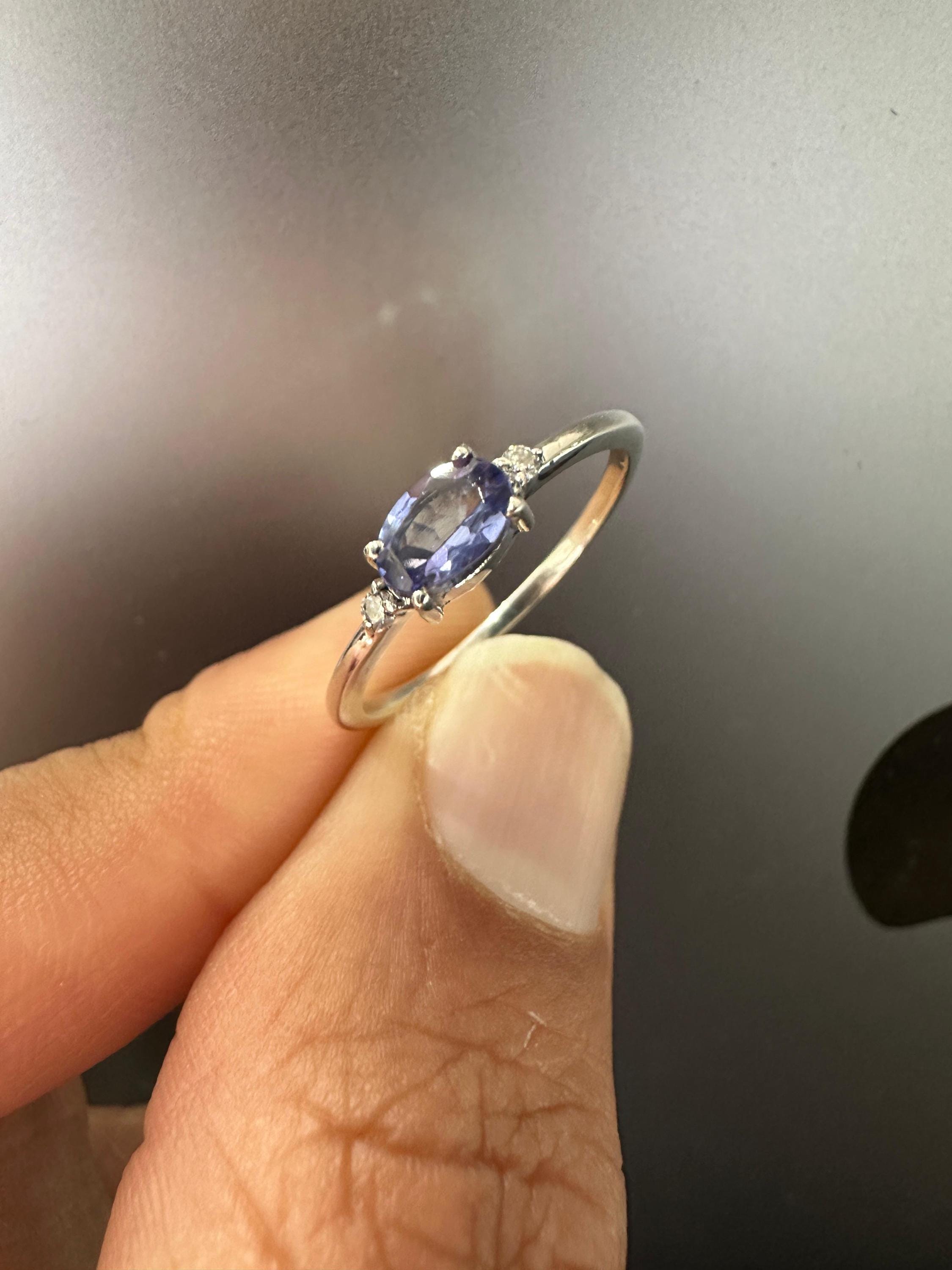 14K Gold Tanzanite Diamond Ring for women – Minimal Rare Gemstone Engagement ring