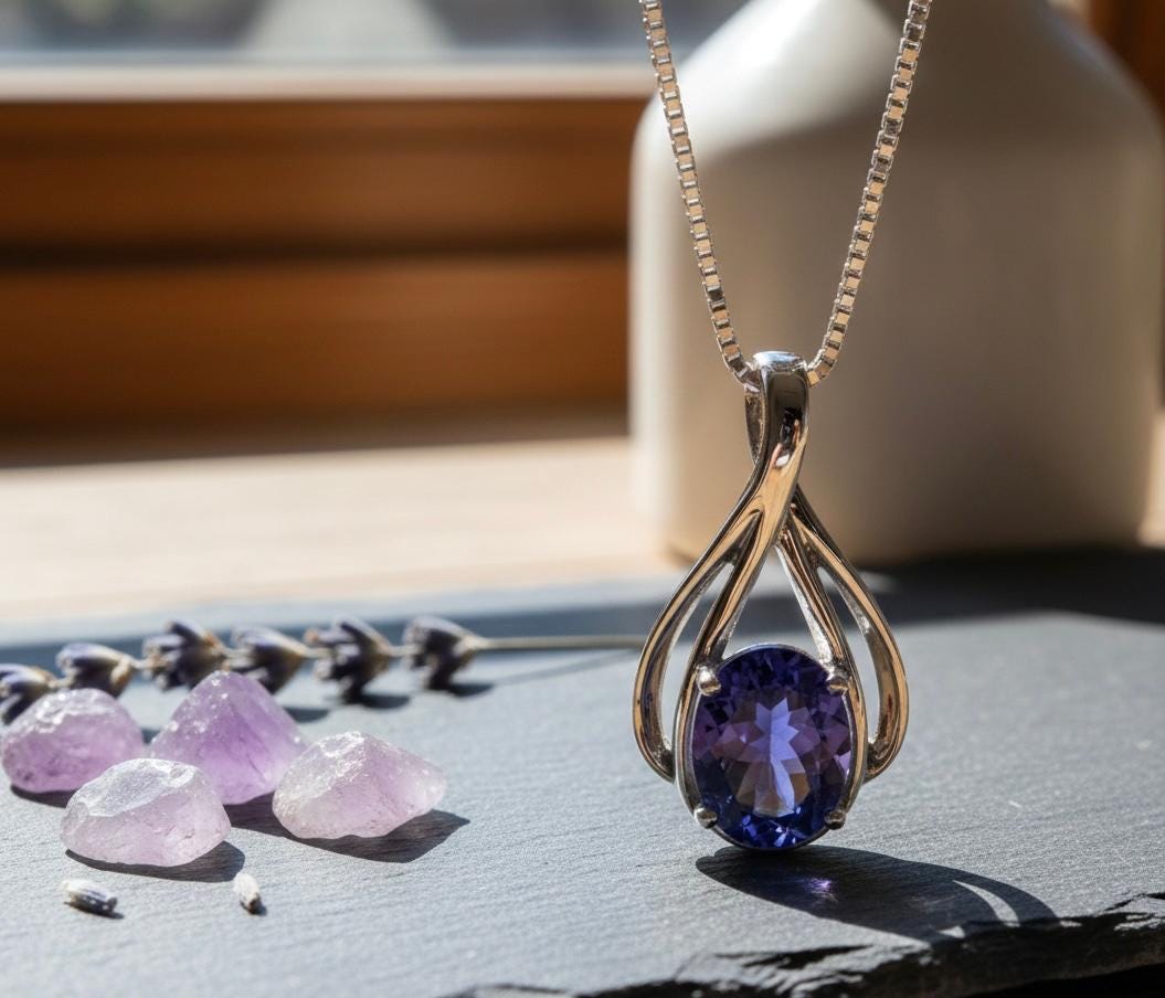 2 Ct Purple Tanzanite Pendant Necklace | 14K White Gold Luxury Jewelry for Gift