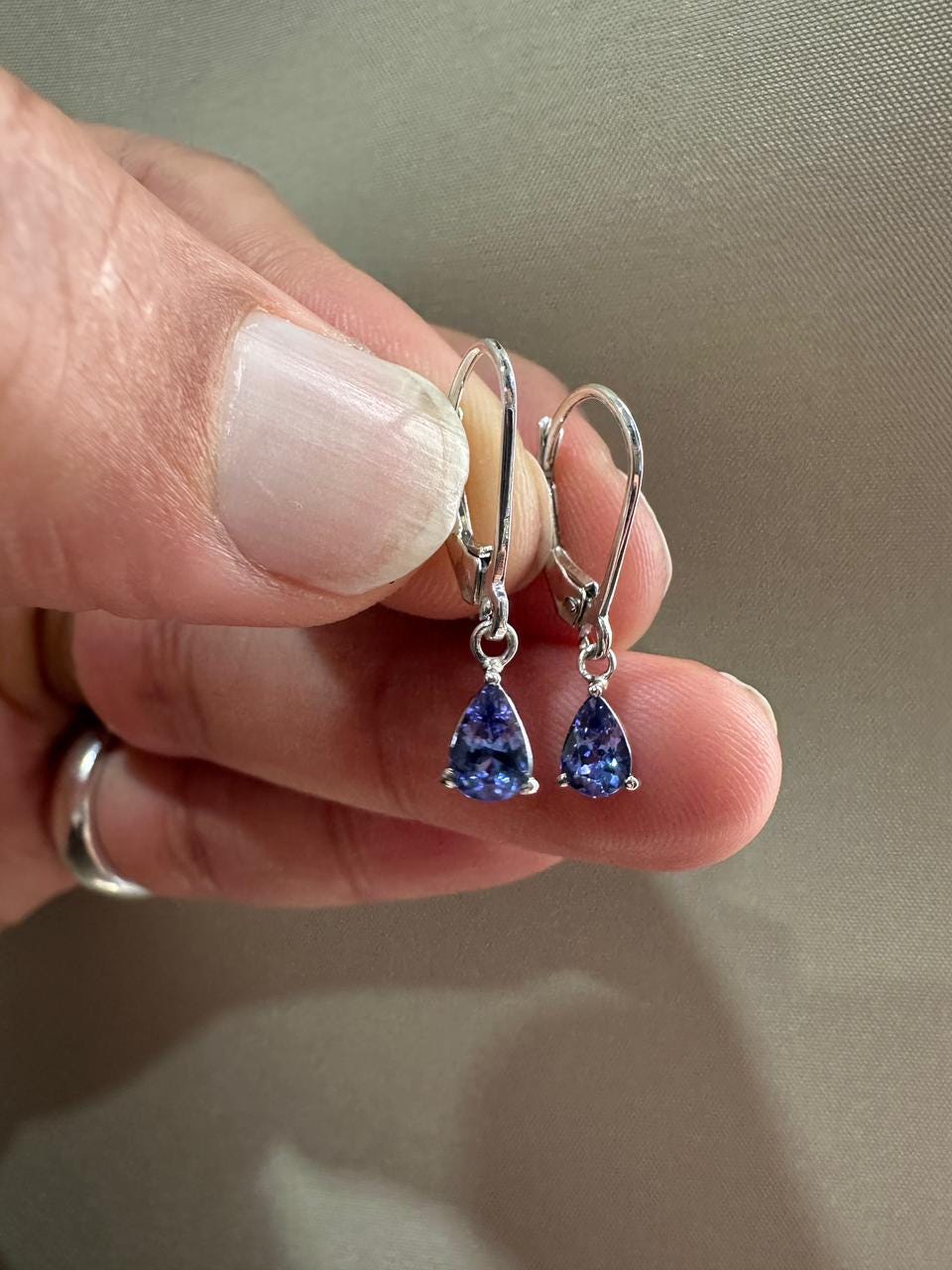 Pear Tanzanite Lever Back Earrings | 925 Sterling Silver | Dangle Drop Earrings | December Birthstone