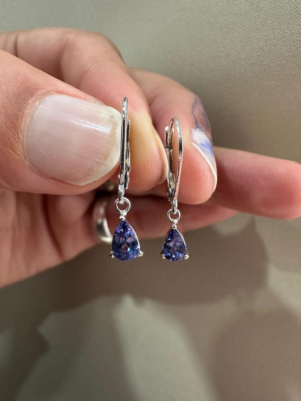 Pear Tanzanite Lever Back Earrings | 925 Sterling Silver | Dangle Drop Earrings | December Birthstone