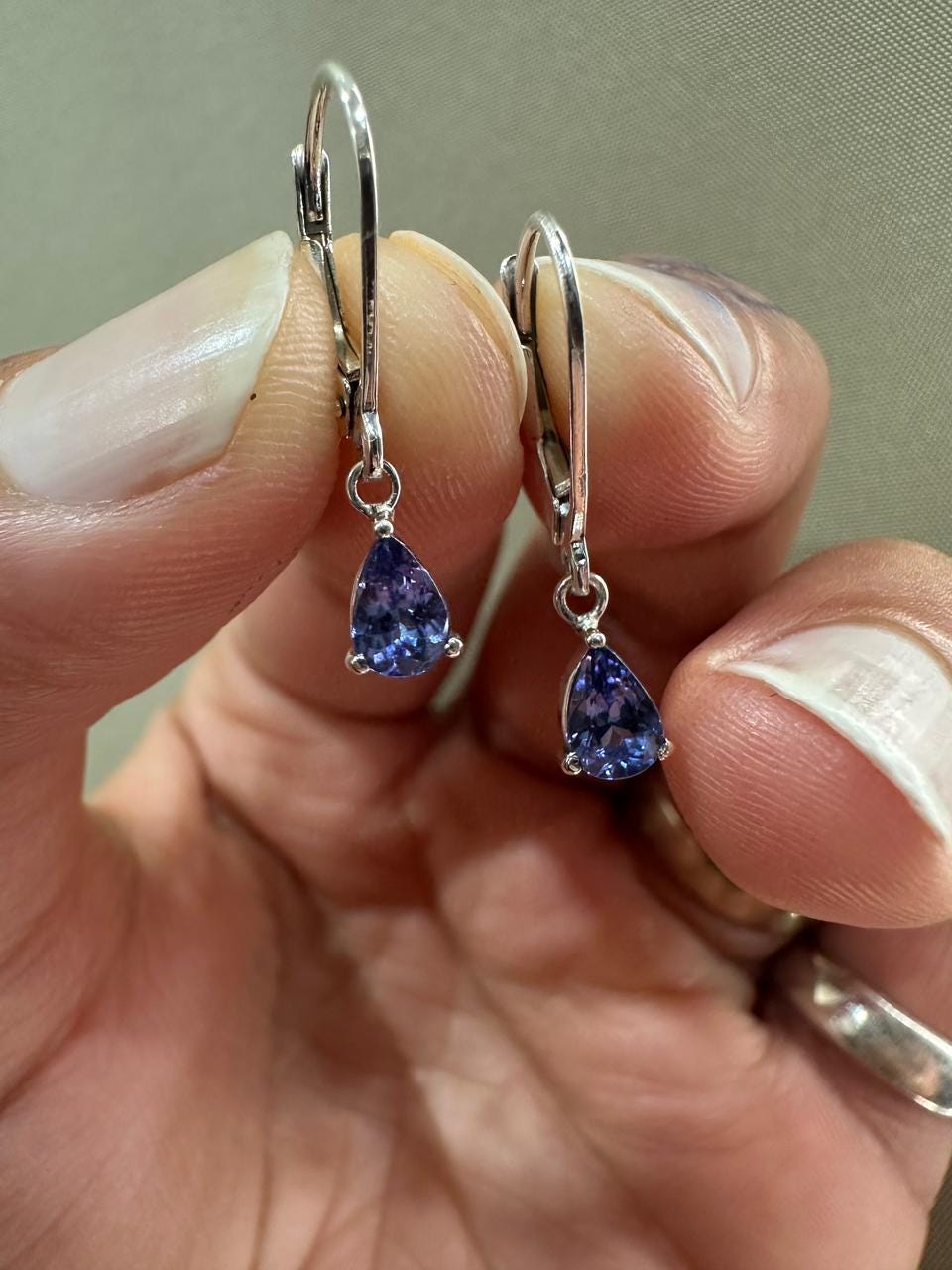 Pear Tanzanite Lever Back Earrings | 925 Sterling Silver | Dangle Drop Earrings | December Birthstone