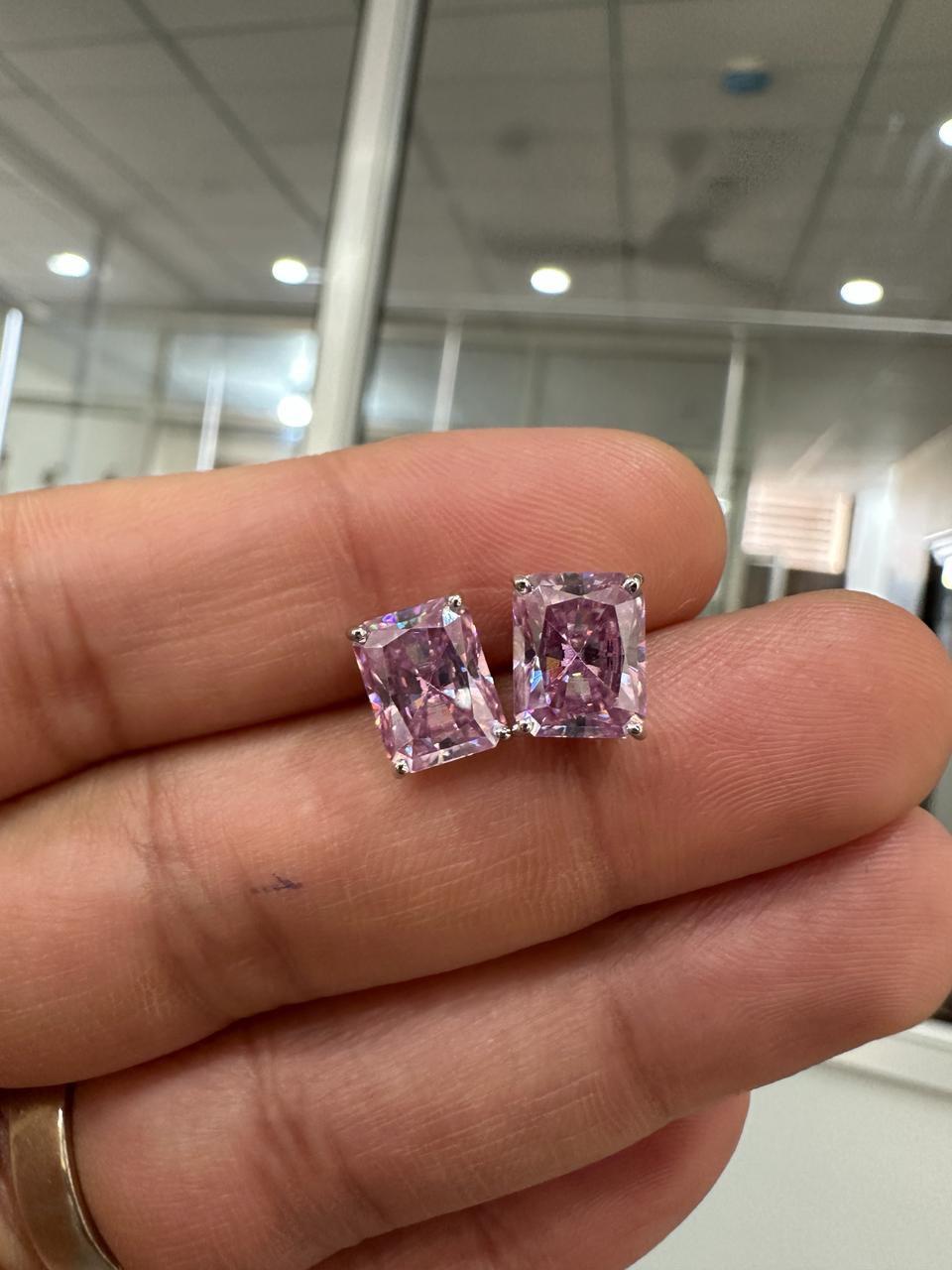 14K Gold Lavender Moissanite Stud Earrings | 3 Ct Radiant Cut