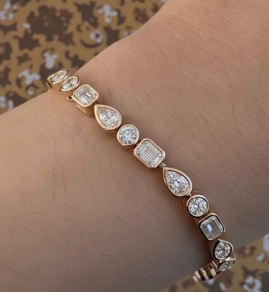 Multi-Shape Moissanite Tennis Bracelet | Gold Finish, Bezel Set