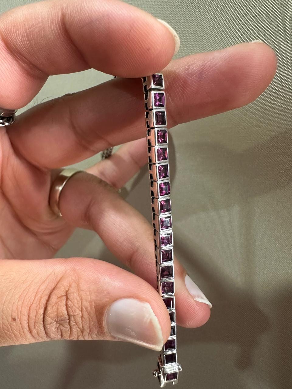Raspberry Rhodolite Tennis Bracelet | 925 Sterling Silver Finish, Bezel Set
