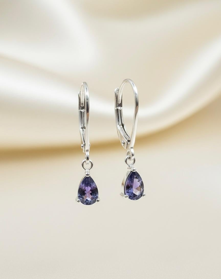 Pear Tanzanite Lever Back Earrings | 925 Sterling Silver | Dangle Drop Earrings | December Birthstone