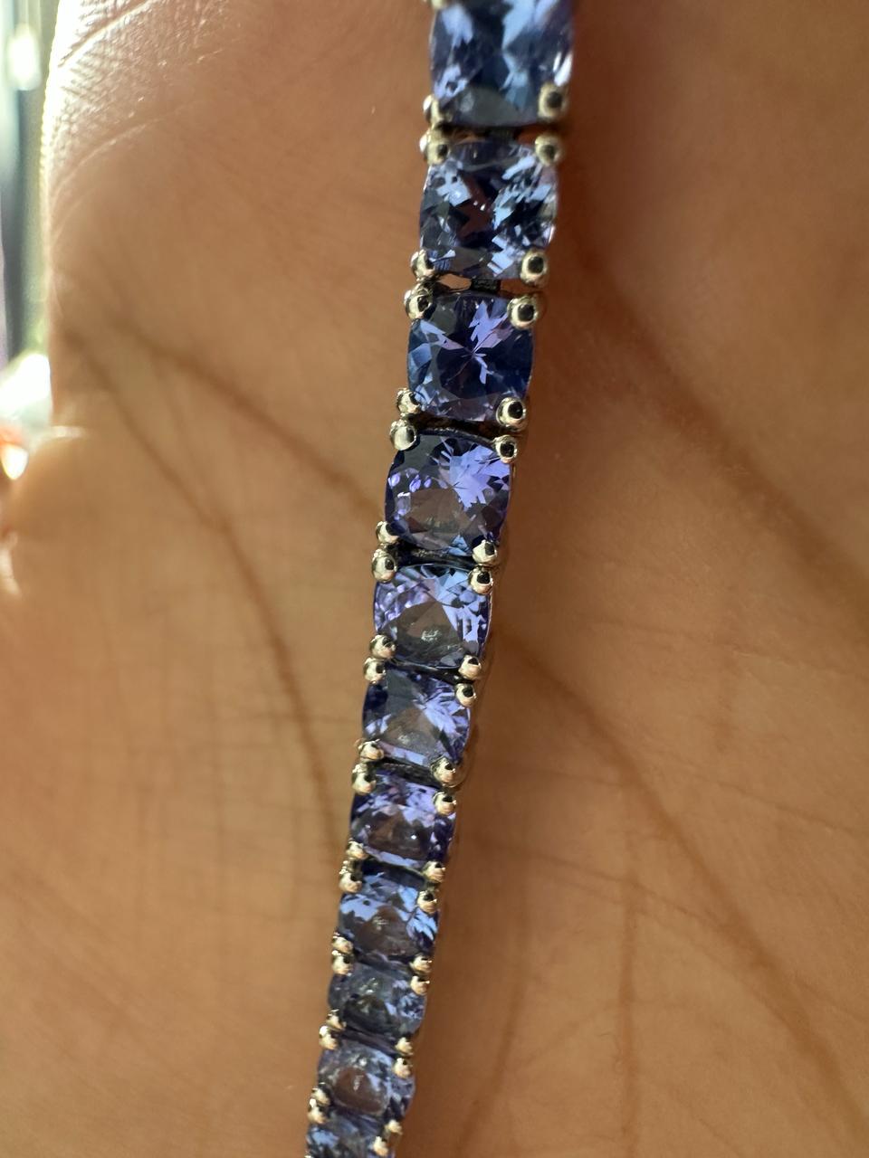 Cushion Shape Tanzanite Tennis Bracelet: 14K White Gold, Anniversary Gift for Him or Her
