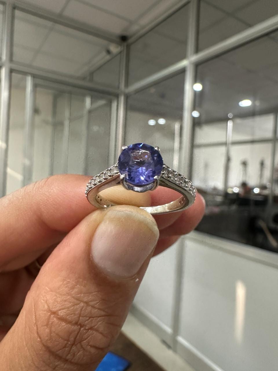 Round Tanzanite Moissanite Ring | 14k White Gold | Minimal Engagement Ring for her