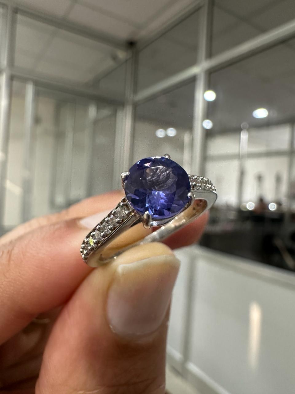 Round Tanzanite Moissanite Ring | 14k White Gold | Minimal Engagement Ring for her