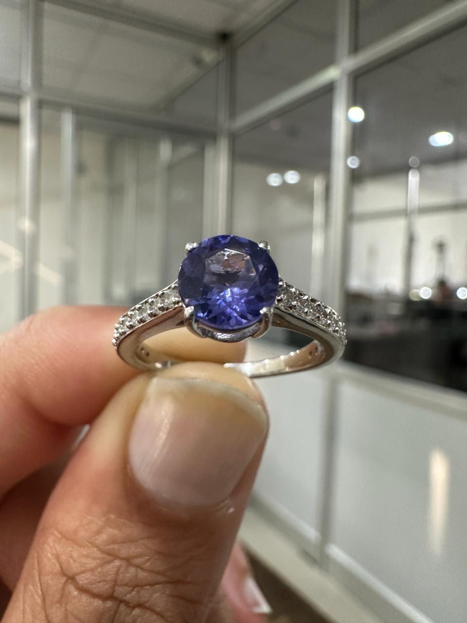 Round Tanzanite Moissanite Ring | 14k White Gold | Minimal Engagement Ring for her