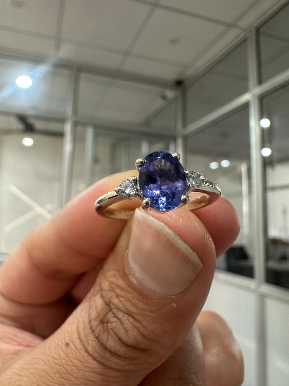 14k White Gold Tanzanite Diamond Engagement Ring for women - Anniversary Gift for wife