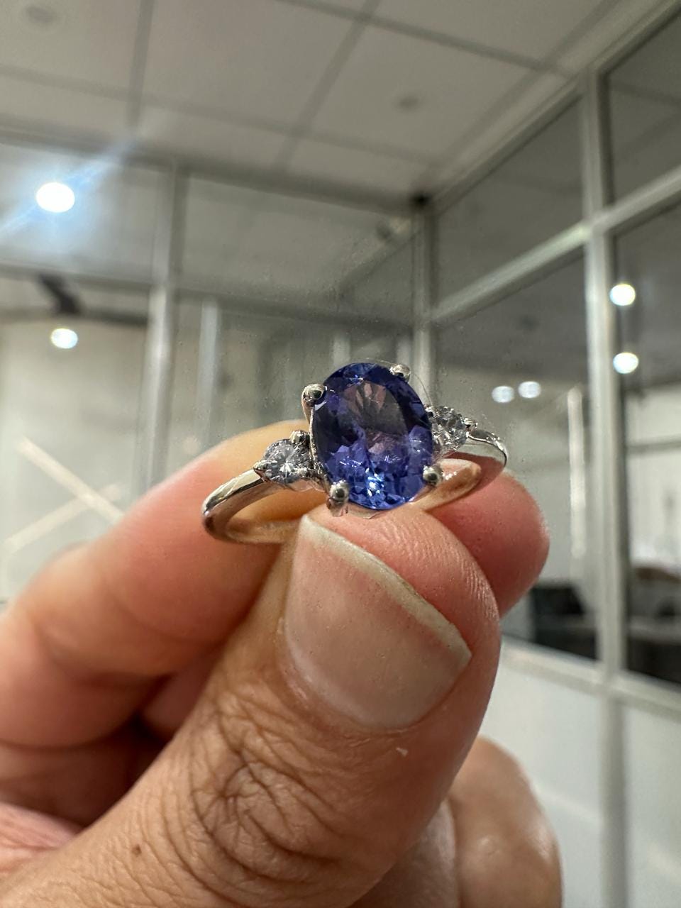 14k White Gold Tanzanite Diamond Engagement Ring for women - Anniversary Gift for wife