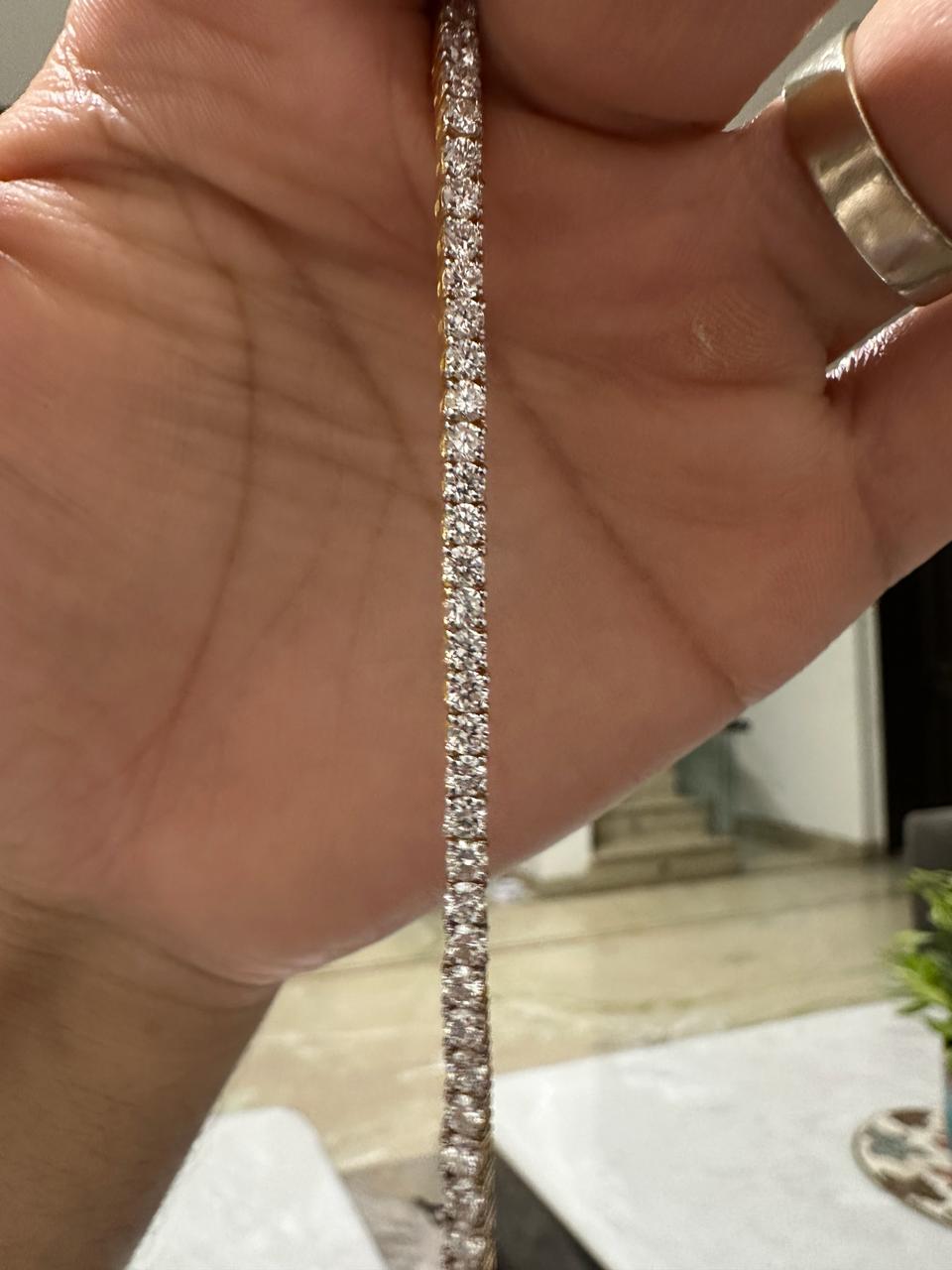 14K Gold Lab Diamond Tennis Bracelet 6.5 Inch Length, 5 Ct Luxury Gift for her