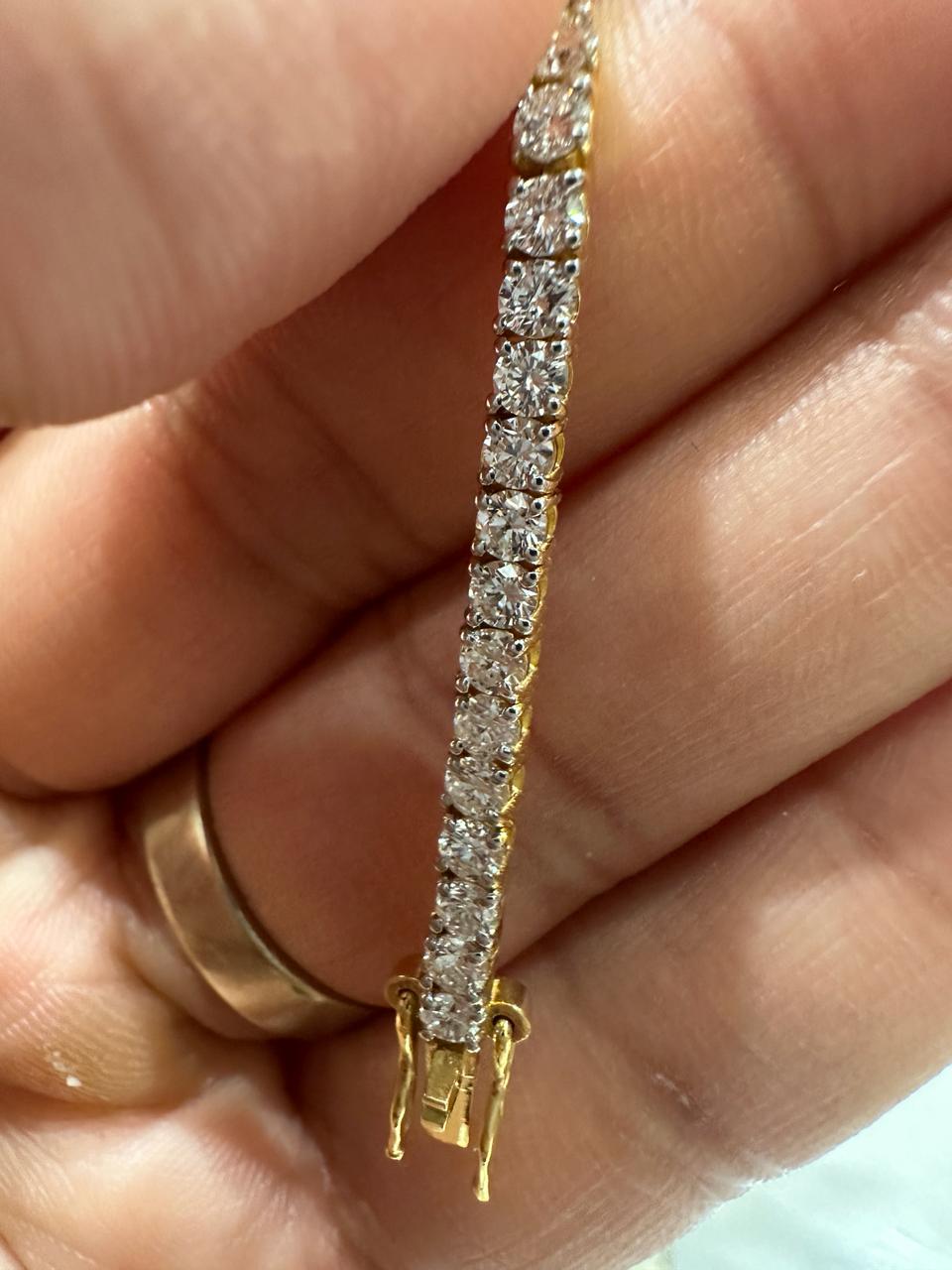 14K Gold Lab Diamond Tennis Bracelet 6.5 Inch Length, 5 Ct Luxury Gift for her
