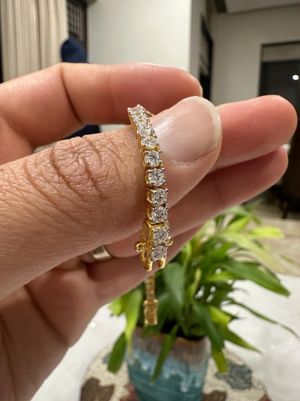 14K Gold Lab Diamond Tennis Bracelet 6.5 Inch Length, 5 Ct Luxury Gift for her