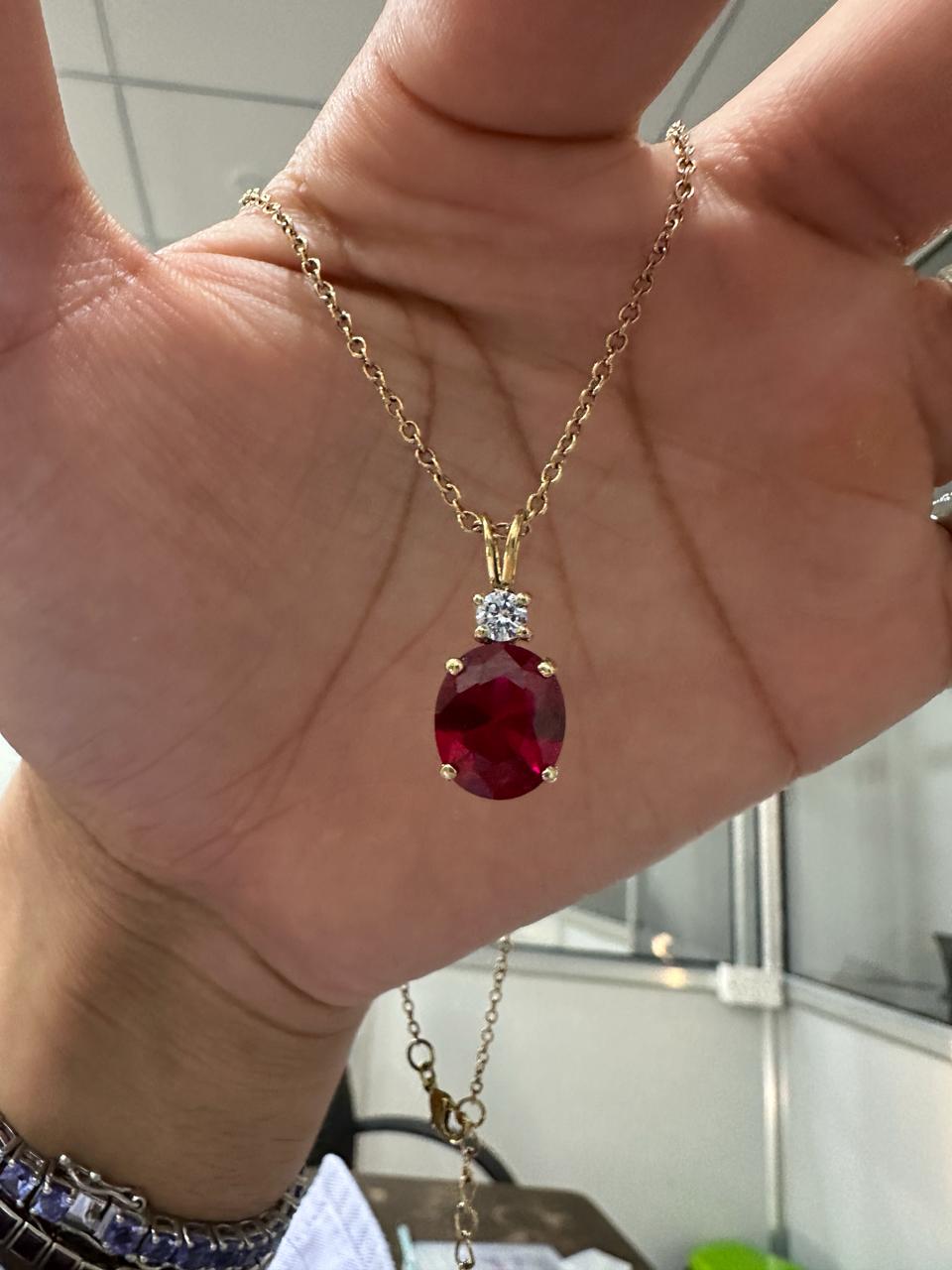 Oval cut Lab Ruby Moissanite Pendant | 5CT Unique Anniversary Gift for her