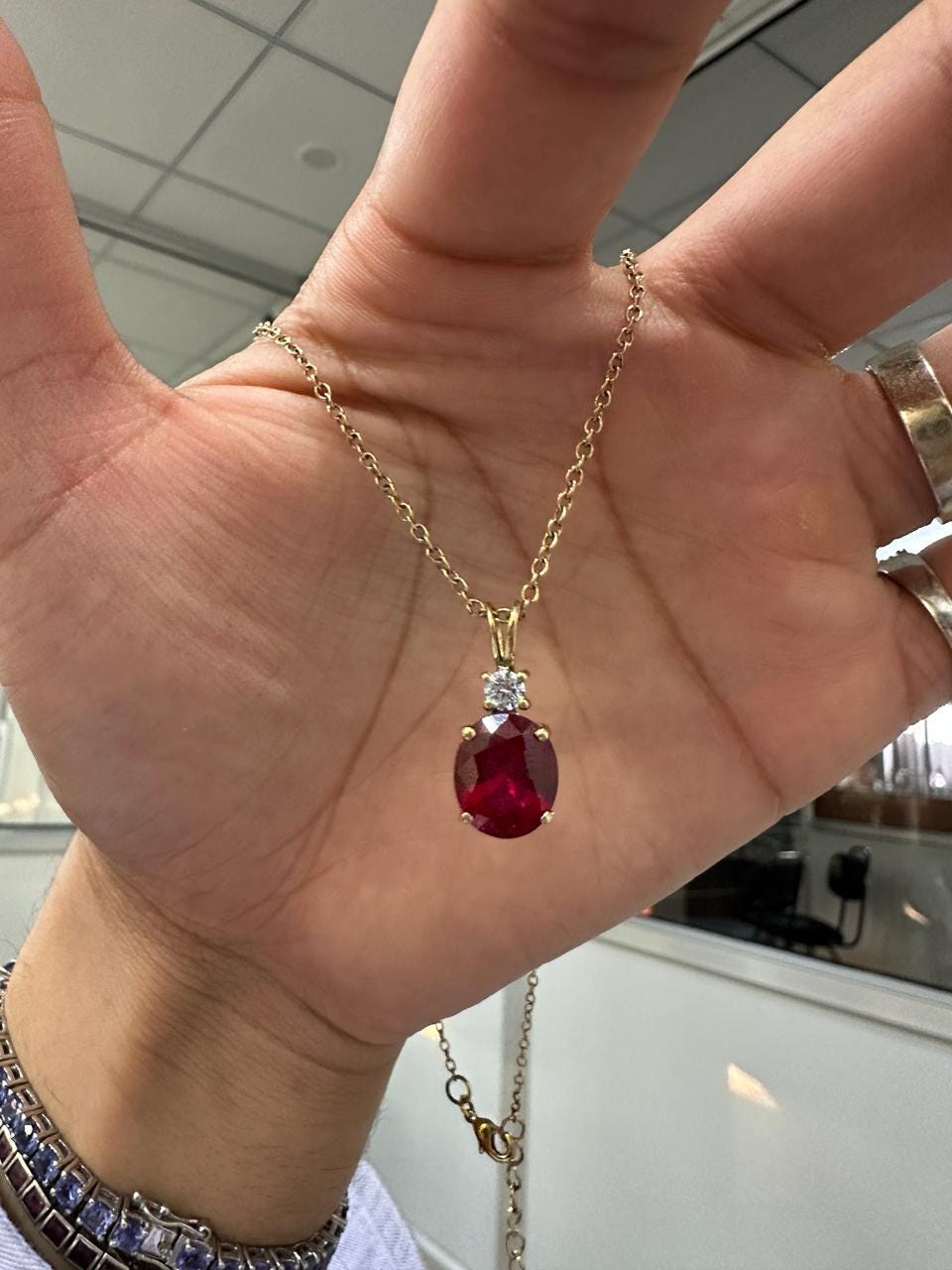 Oval cut Lab Ruby Moissanite Pendant | 5CT Unique Anniversary Gift for her
