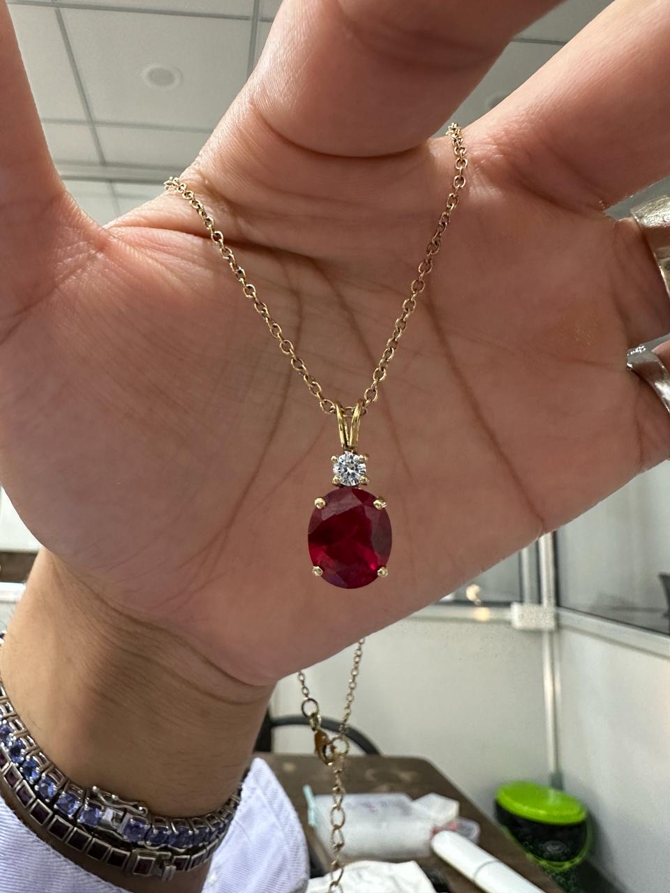 Oval cut Lab Ruby Moissanite Pendant | 5CT Unique Anniversary Gift for her