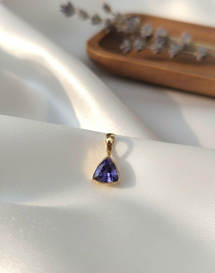 Natural Tanzanite Trillion Pendant | 1.25 CT 14K Yellow Gold Bezel Set