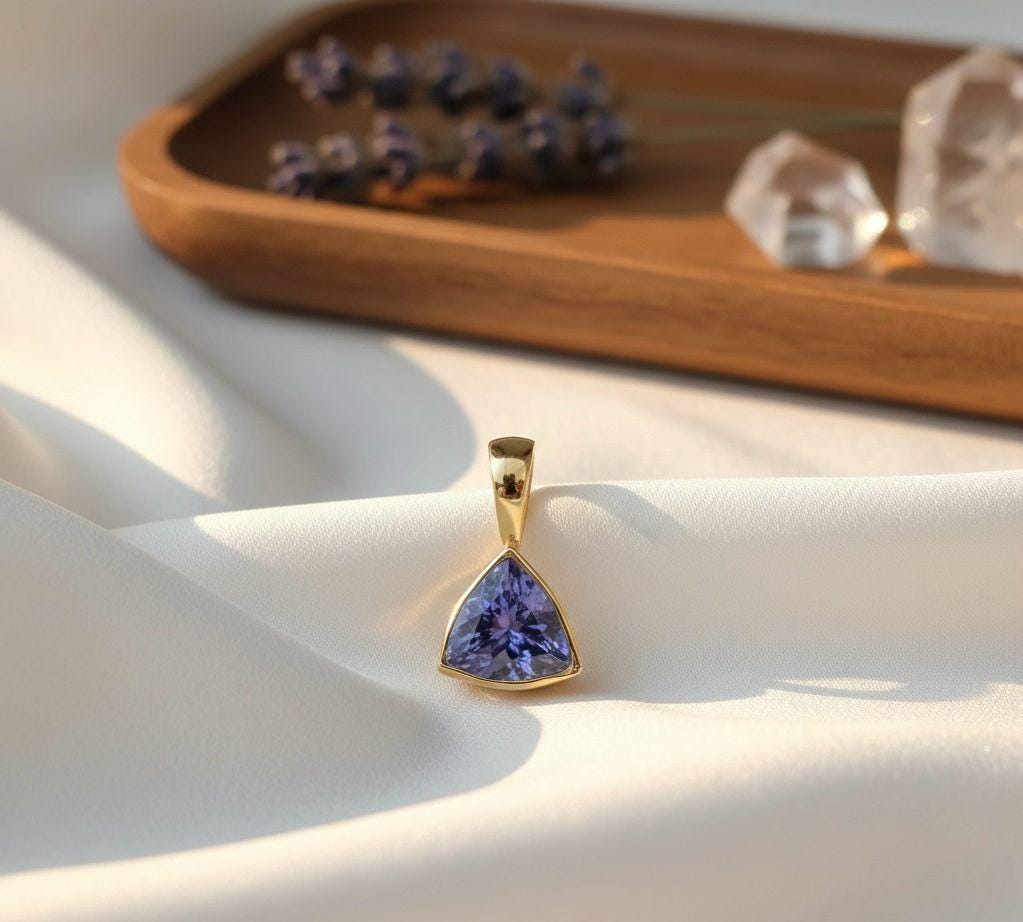 Natural Tanzanite Trillion Pendant | 1.25 CT 14K Yellow Gold Bezel Set