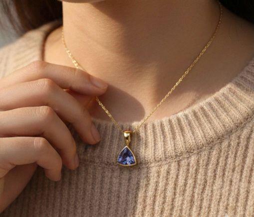 Natural Tanzanite Trillion Pendant | 1.25 CT 14K Yellow Gold Bezel Set